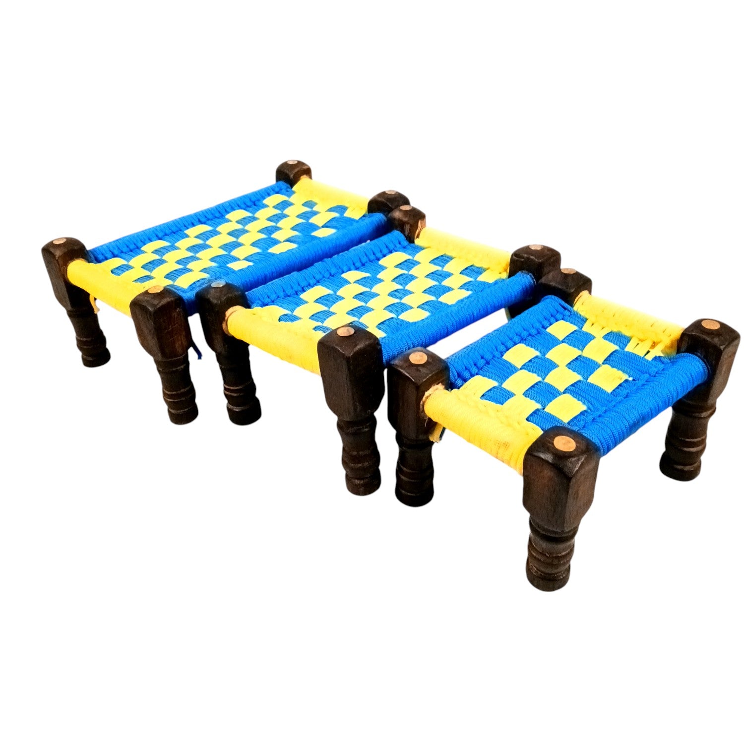 Charpai Khaat Bed Miniature | Wood & Jute Small Chaarpai Khat Cot - for Ladoo Gopal Ji, Home Decor, For keeping God Showpieces | Kids Toys Gift - 10 Inch (Pack of 3) - Apkamart
