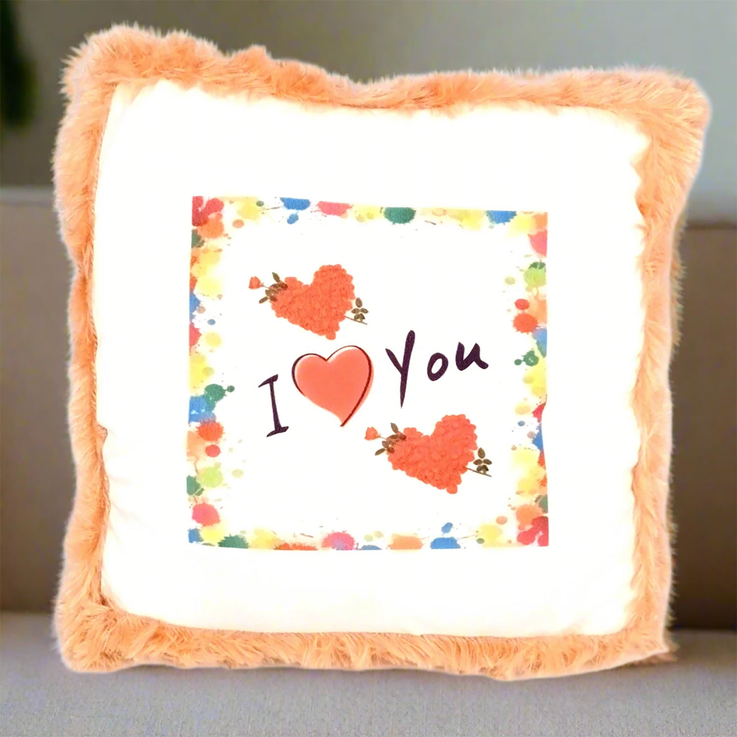 Soft Stuffed Cushion - I Love You Design| Fur Pillow with Filler - for Couples, Valentine Day Gift, Birthday, Girlfriend/Boyfriend, Wife/Husband | Gifts for Him/Her - Apkamart