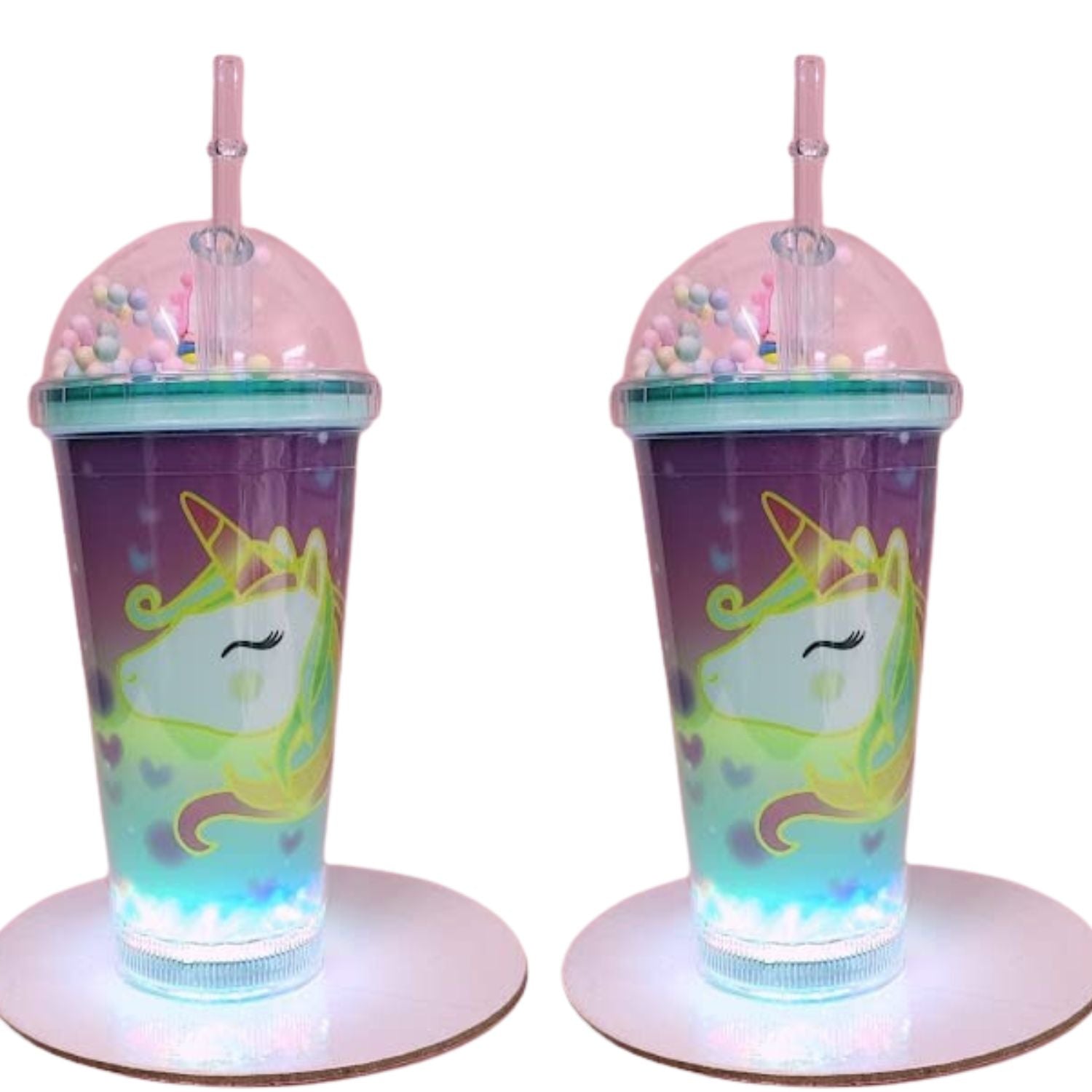 Unicorn Sipper Bottle With LED Glow Light | Tumbler with Straw & Lid - For Kids Birthday Gift & Return Gift - Apkamart #Style_pack of 3