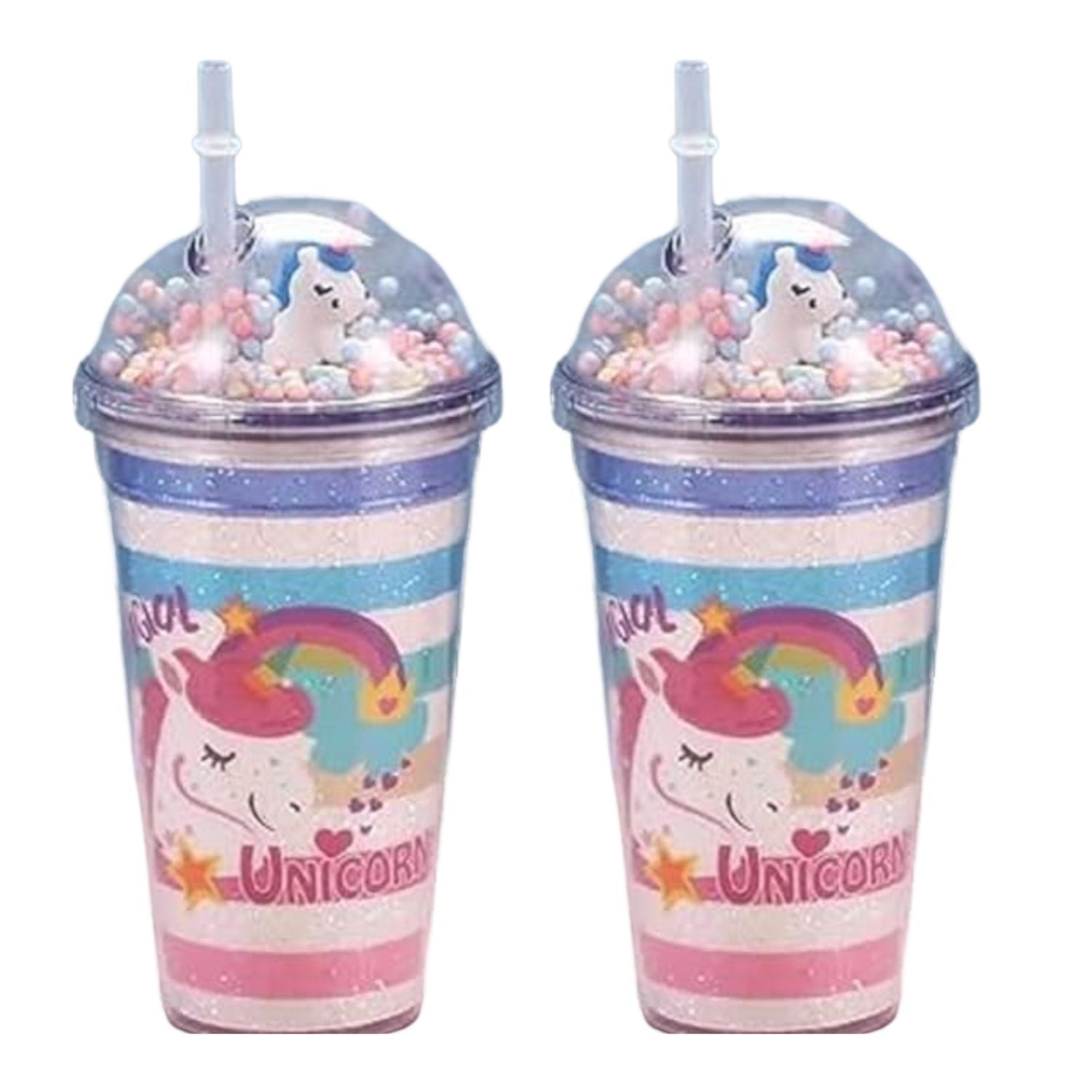 Unicorn Sipper Bottle With LED Glow Light | Tumbler with Straw & Lid - For Kids Birthday Gift & Return Gift - Apkamart #Style_pack of 2