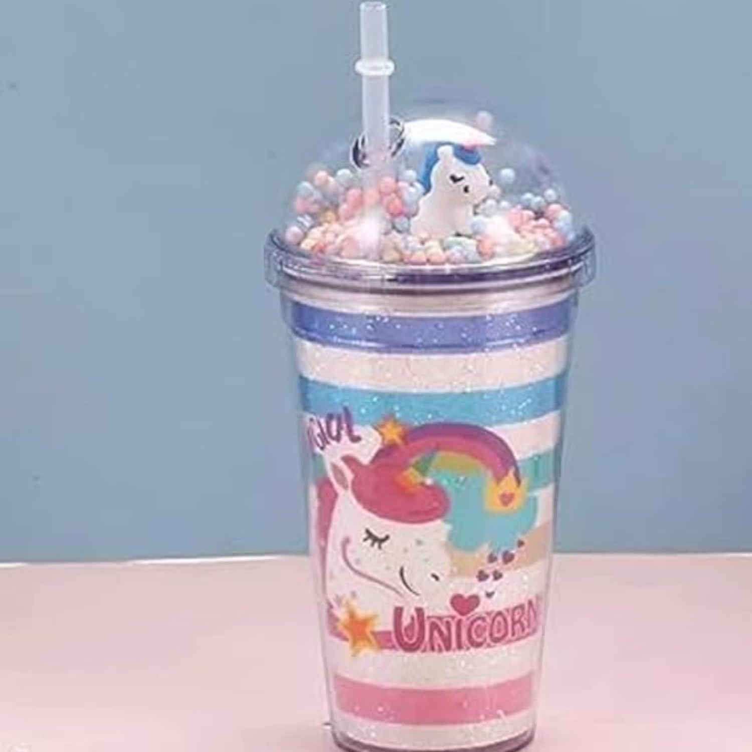 Unicorn Sipper Bottle With LED Glow Light | Tumbler with Straw & Lid - For Kids Birthday Gift & Return Gift - Apkamart #Style_pack of 1