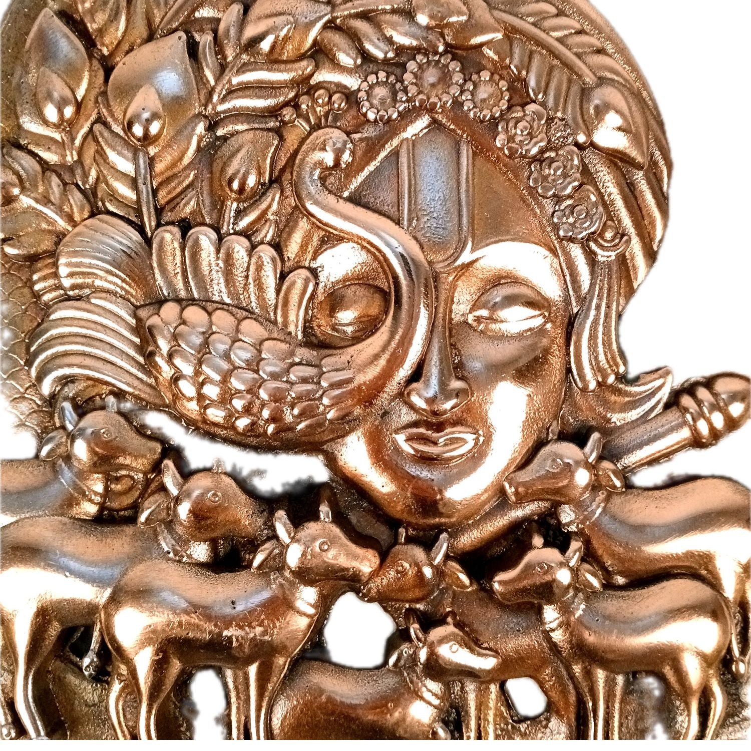 Krishna Wall Hanging Idol | Krishna With Peacock & Cow Wall Decor - for Home, Living Room, Office, Puja, Entrance Decoration & Gift - 11 Inch - Apkamart