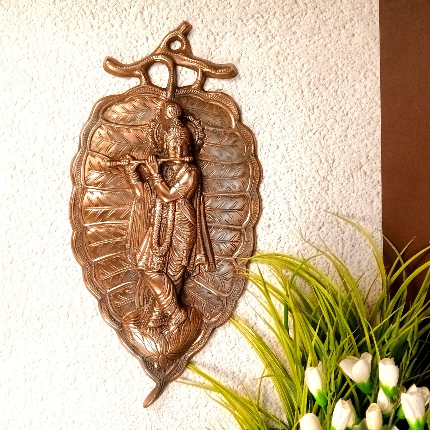 Krishna Wall Hanging | Decorative Lord Krishna Idol for Wall Decor | Spiritual Hindu God Wall Art for Home & Temple | Handcrafted Gift for Festivals & Housewarming – 19 Inch - Apkamart