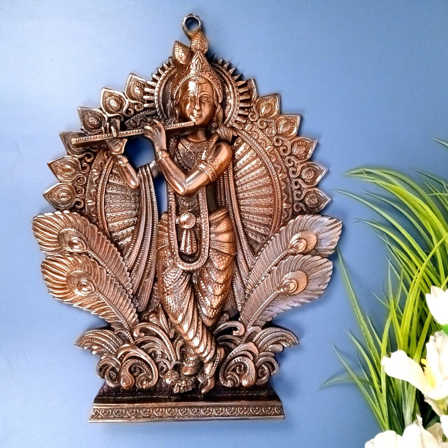 Krishan Wall Hanging Showpiece | Tabletop & Wall Decor | Spiritual Handicraft for Home, Bedroom, Living Room | Premium Gift for Birthday & Festive Occasions - 17 Inch - Apkamart