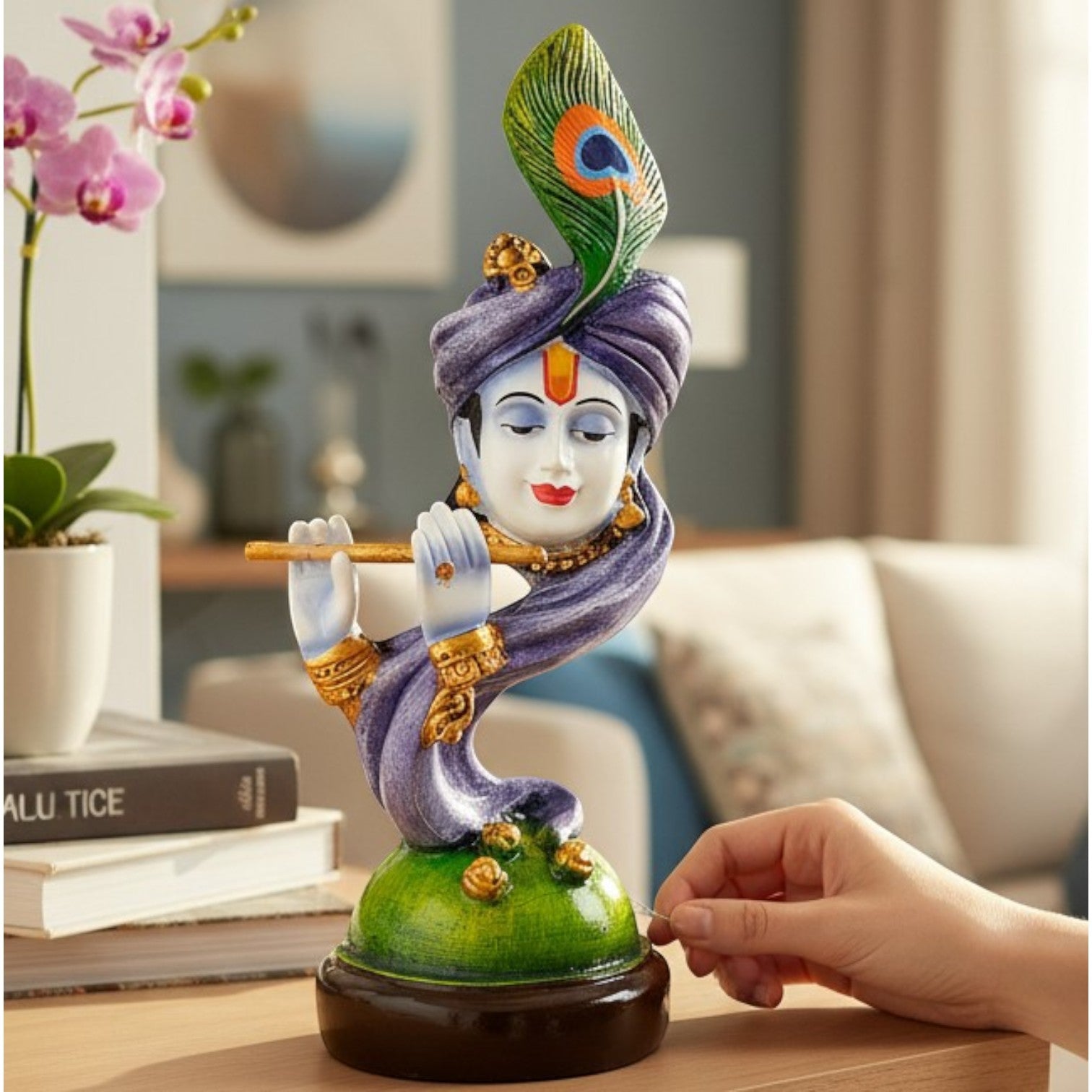 Krishna Statue Multicolor with Bansuri | Shri Krishna Idol for Home, Pooja Room & Vastu | Religious Table Decor, Diwali & Janmashtami Gift - 11 Inch - Apkamart