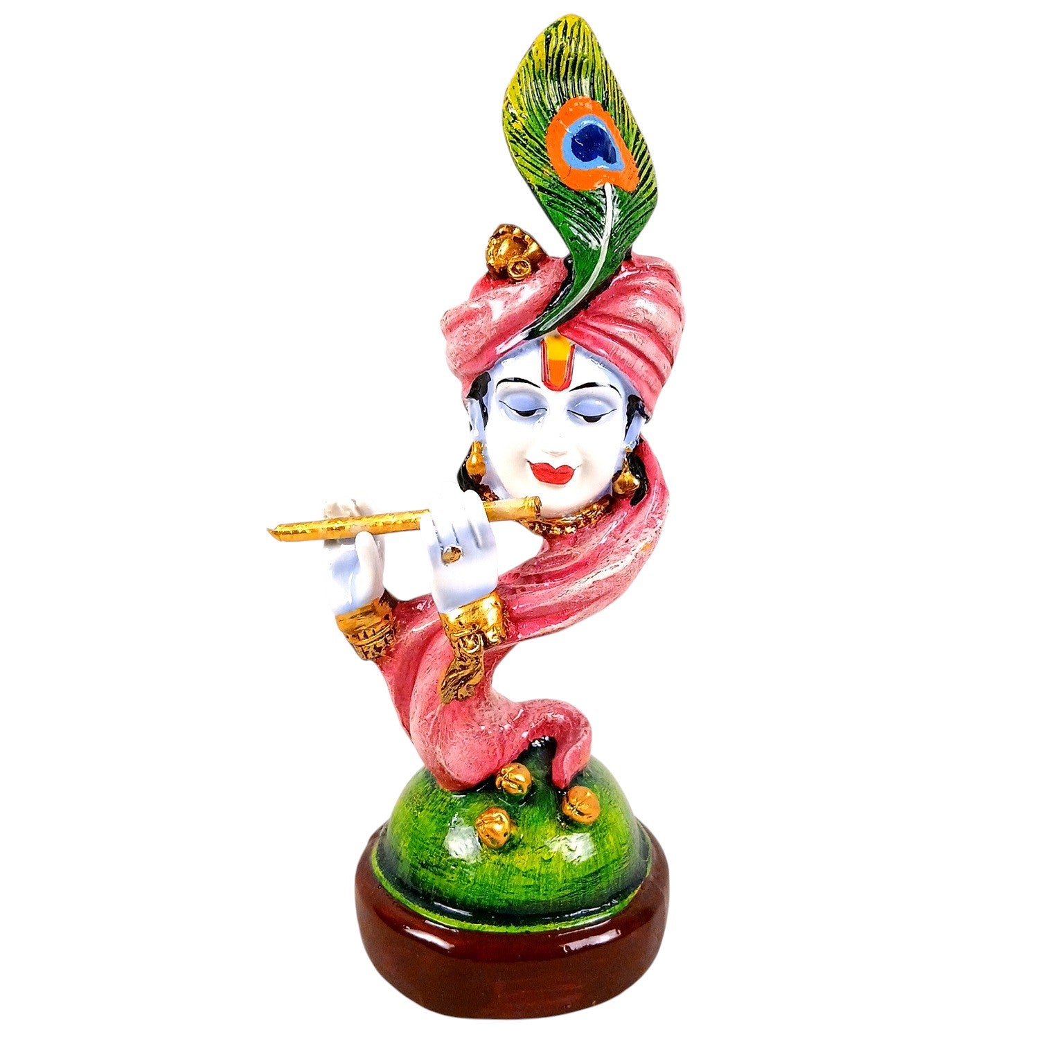 Krishna Statue with Bansuri for Home & Pooja Room Decor | Religious Table Decor, Diwali & Janmashtami Gift - 11 Inch - Apkamart