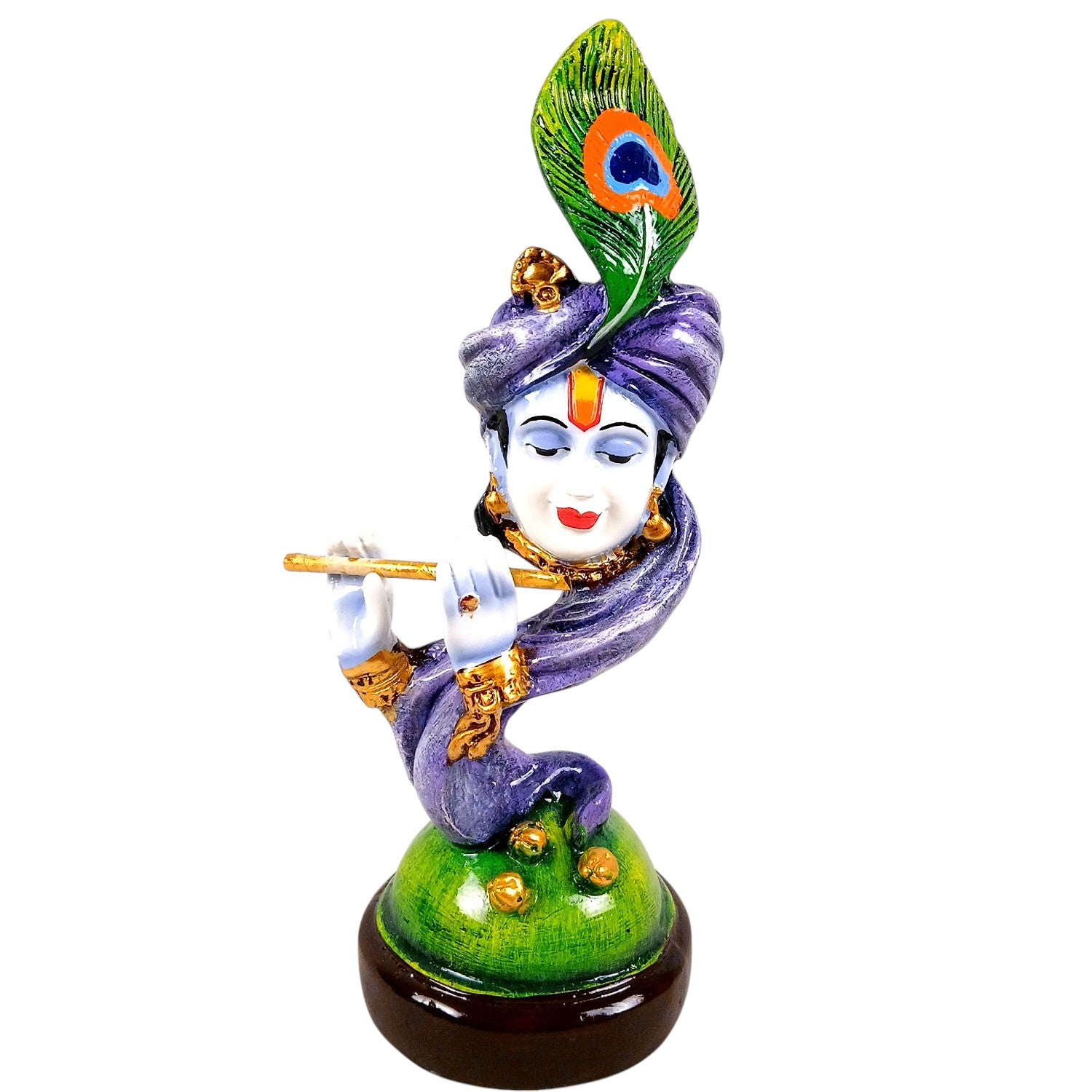 Krishna Statue Multicolor with Bansuri | Shri Krishna Idol for Home, Pooja Room & Vastu | Religious Table Decor, Diwali & Janmashtami Gift - 11 Inch - Apkamart