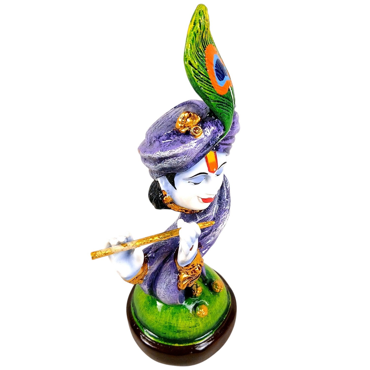 Krishna Statue Multicolor with Bansuri | Shri Krishna Idol for Home, Pooja Room & Vastu | Religious Table Decor, Diwali & Janmashtami Gift - 11 Inch - Apkamart