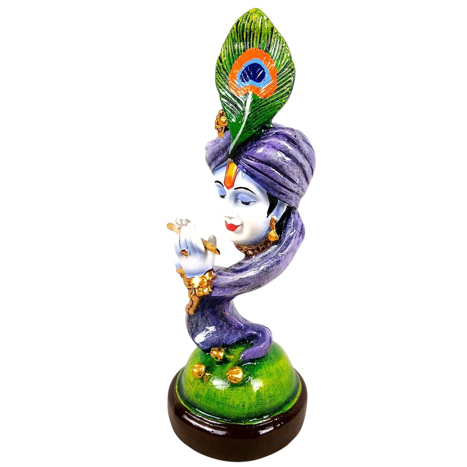 Krishna Statue Multicolor with Bansuri | Shri Krishna Idol for Home, Pooja Room & Vastu | Religious Table Decor, Diwali & Janmashtami Gift - 11 Inch - Apkamart