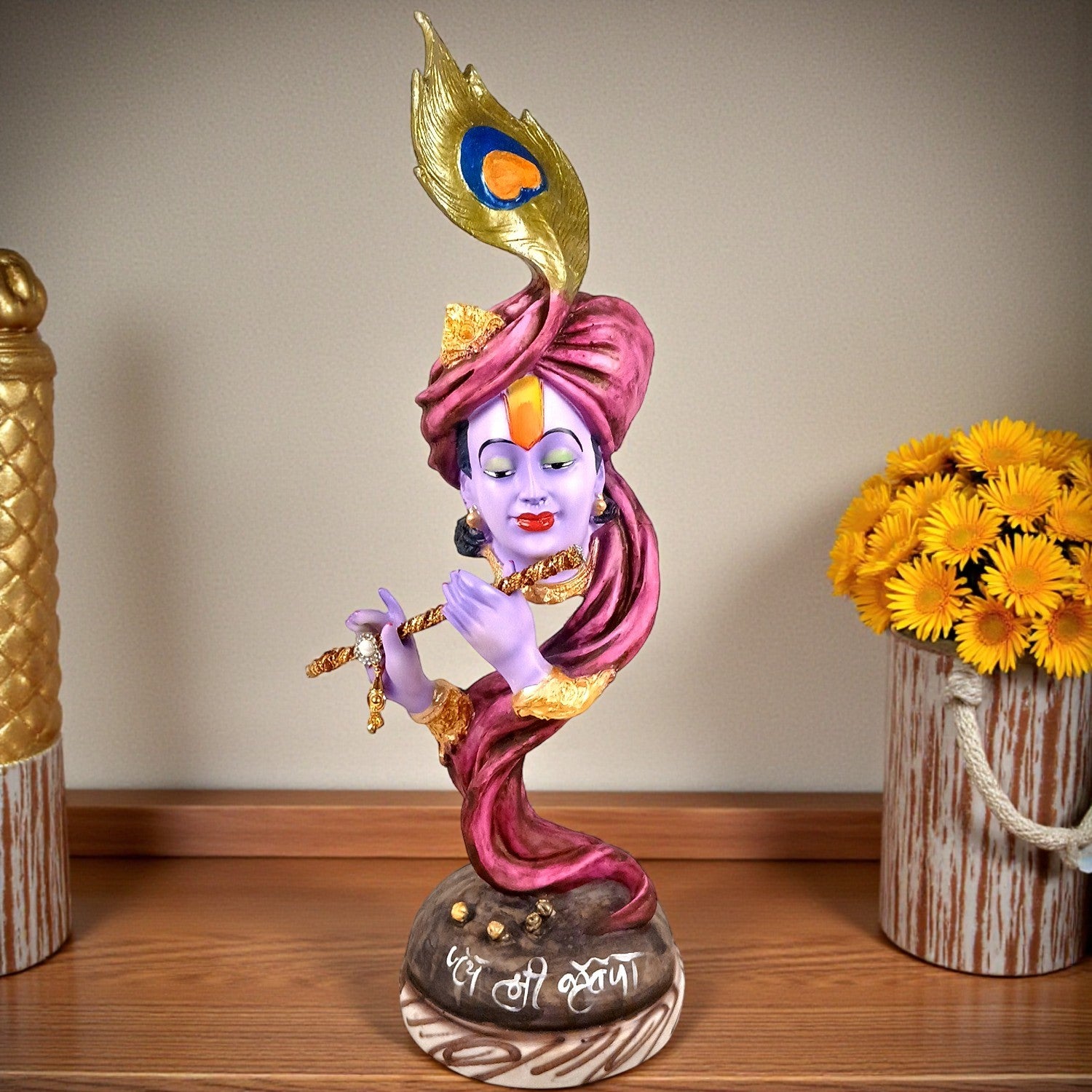 Krishna with Bansuri Statue | Decorative Krishan Idol for Pooja & Living Room | Spiritual Home & Table Decor, Diwali & Janmashtami Gift - 22 Inch - Apkamart
