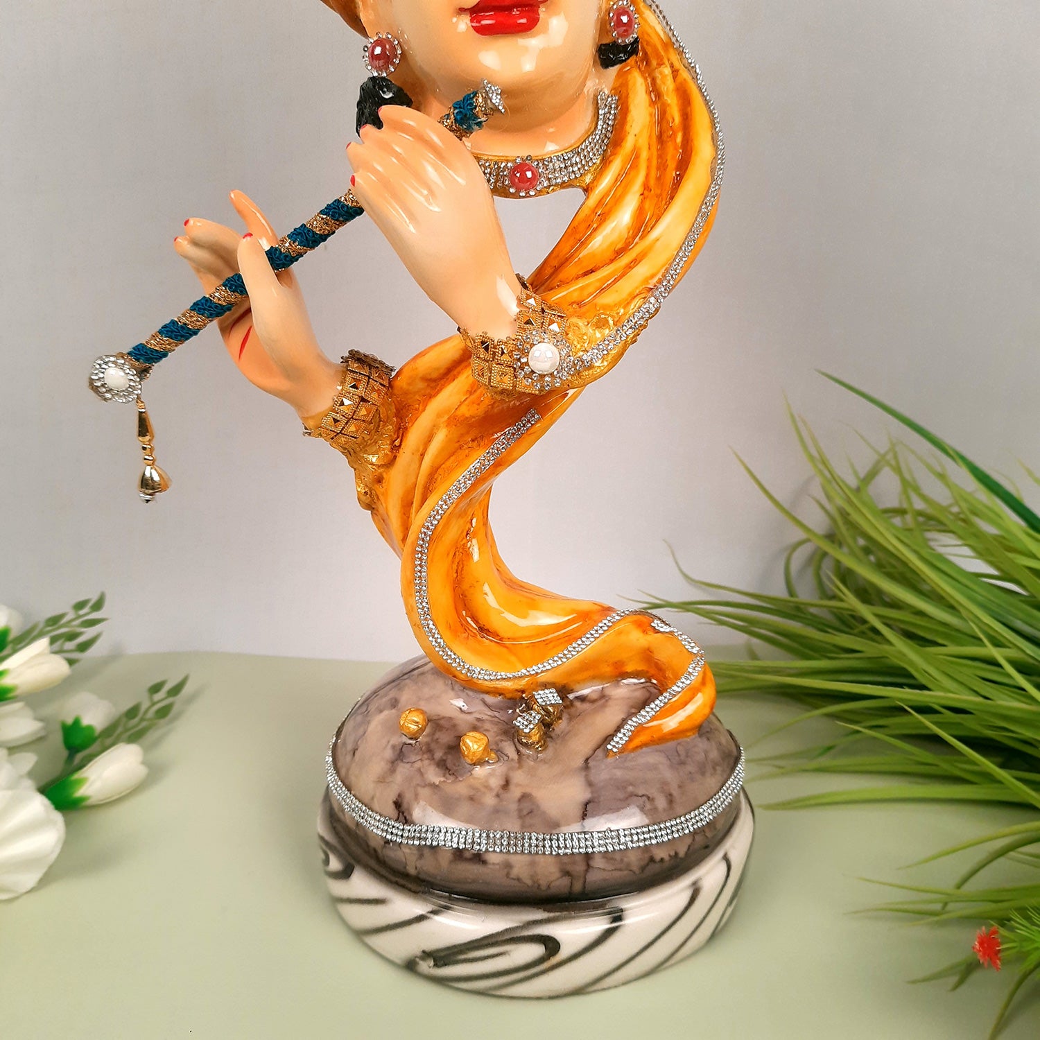 Krishna Statue | Shri Krishna Playing Flute Idol | Lord Krishna Murti - for Home, Living Room, Office, Puja, Entrance Decoration & Gifts - 13 Inch - Apkamart #Color_Yellow