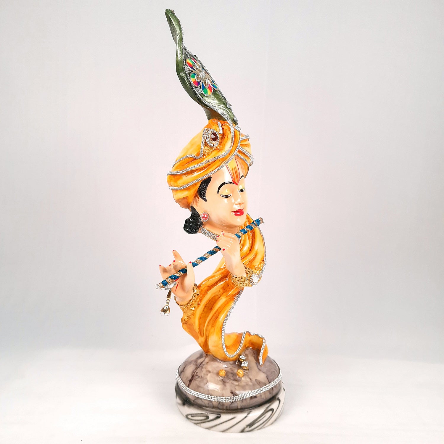 Krishna Statue | Shri Krishna Playing Flute Idol | Lord Krishna Murti - for Home, Living Room, Office, Puja, Entrance Decoration & Gifts - 13 Inch - Apkamart #Color_Yellow