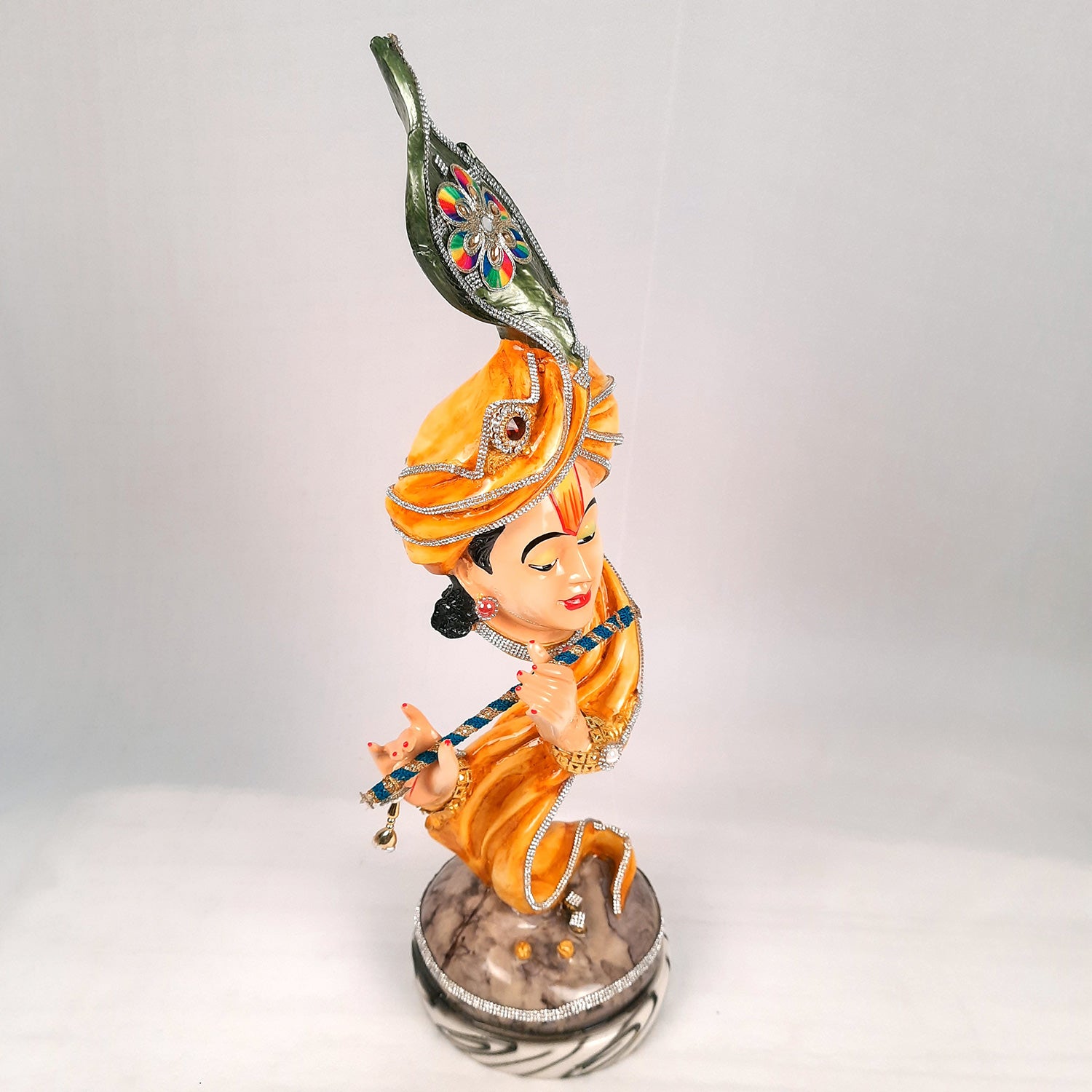 Krishna Statue | Shri Krishna Playing Flute Idol | Lord Krishna Murti - for Home, Living Room, Office, Puja, Entrance Decoration & Gifts - 13 Inch - Apkamart #Color_Yellow