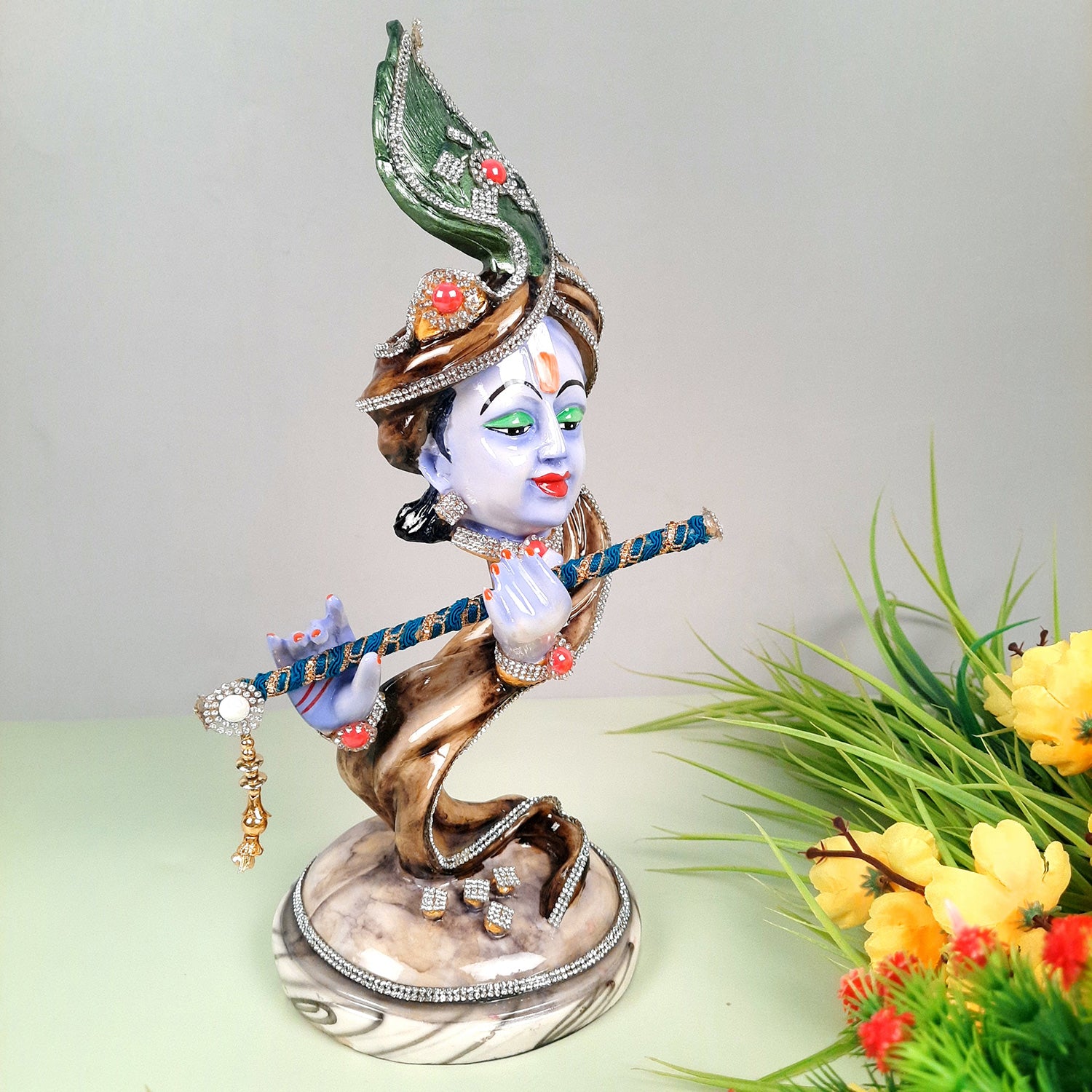 Krishna Idol | Lord Krishna Face Statue Showpiece -for Home, Puja Room, Table Decor, Living Room, Office Desk & Gift - 13 inch - apkamart #Style_Design 3