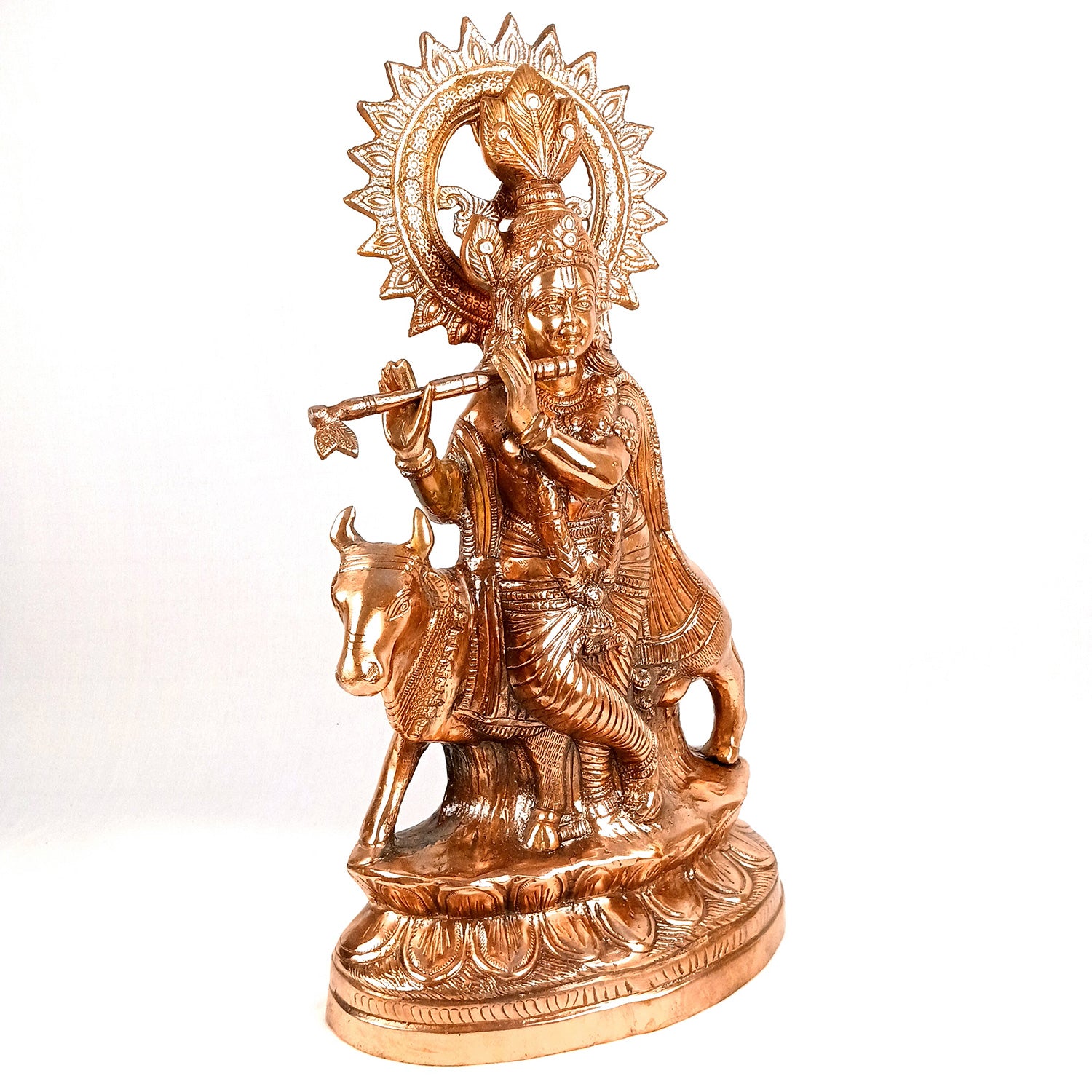 Krishna Statue Big | Shri Krishna With Cow Idol Murti - for Home, Table, Living Room, Office, Puja , Entrance Decoration & Gifts - 27 Inch - Apkamart