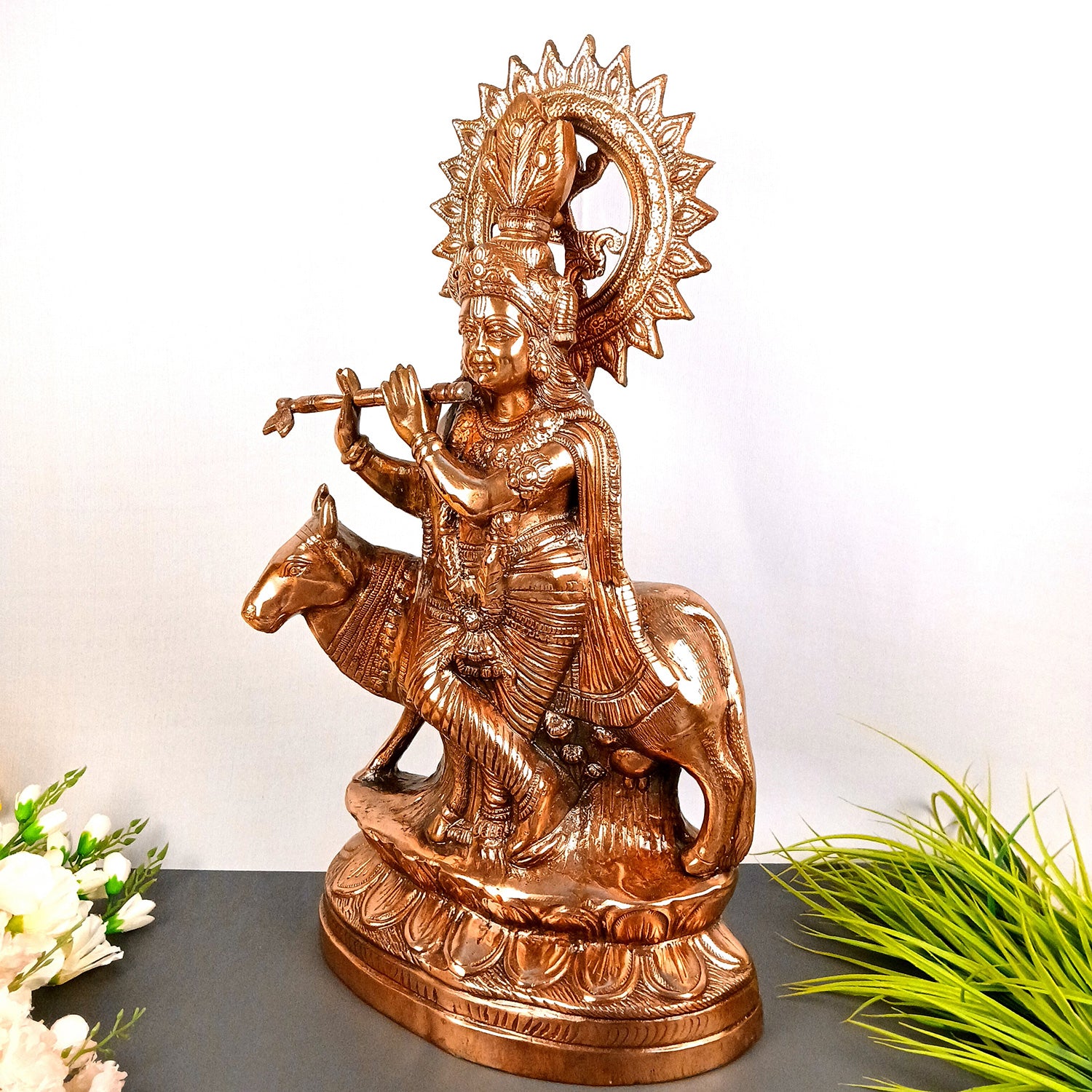 Krishna Statue Big | Shri Krishna With Cow Idol Murti - for Home, Table, Living Room, Office, Puja , Entrance Decoration & Gifts - 27 Inch - Apkamart