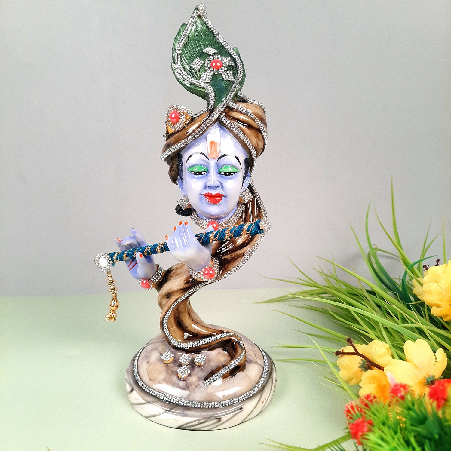 Krishna Idol | Lord Krishna Face Statue Showpiece -for Home, Puja Room, Table Decor, Living Room, Office Desk & Gift - 13 inch - apkamart #Style_Design 3