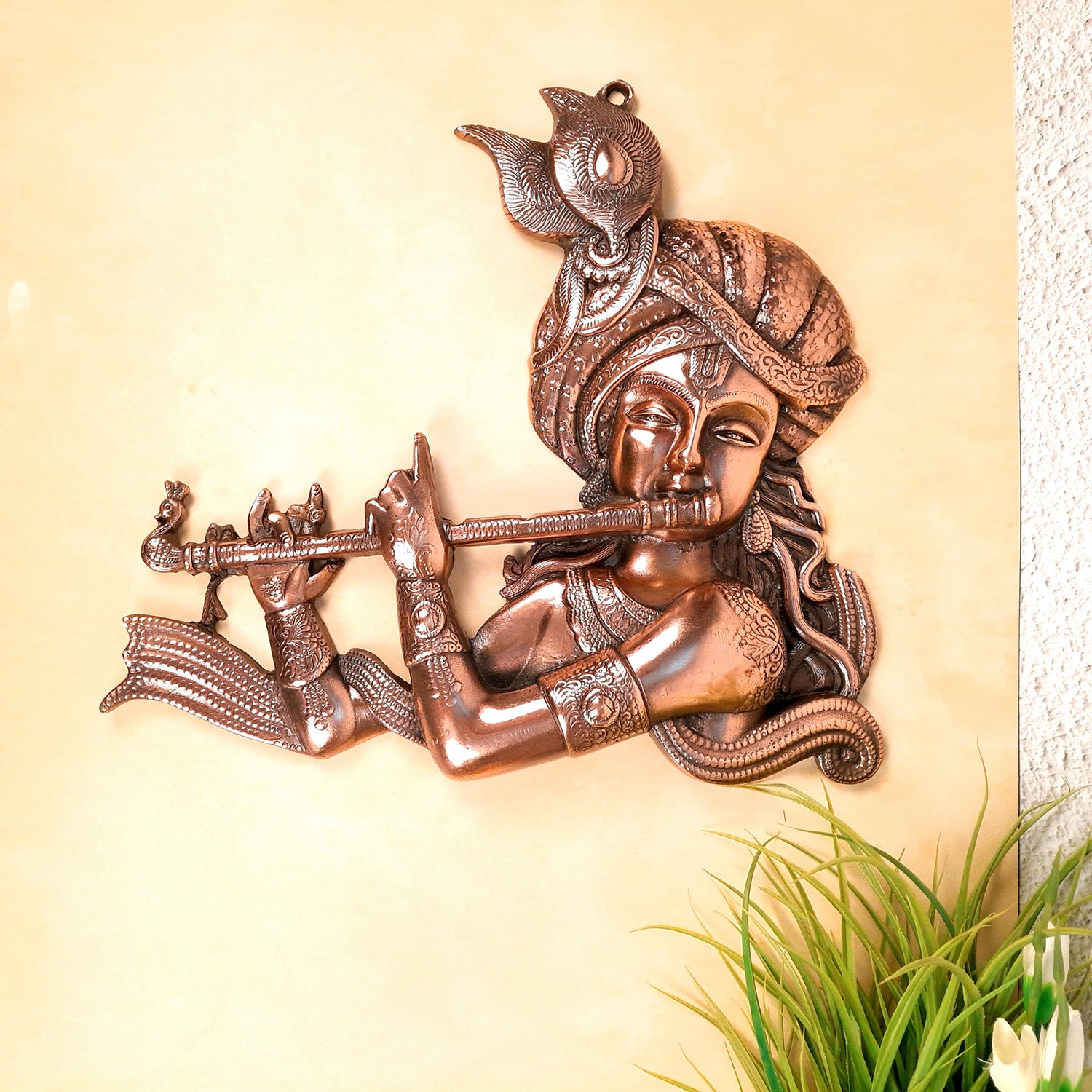 Krishna Wall Hanging Idol | Shri Krishna Wall Decor Statue Murti - for Home, Living Room, Office, Puja, Entrance Decoration & Gift - 16 Inch - apkamart