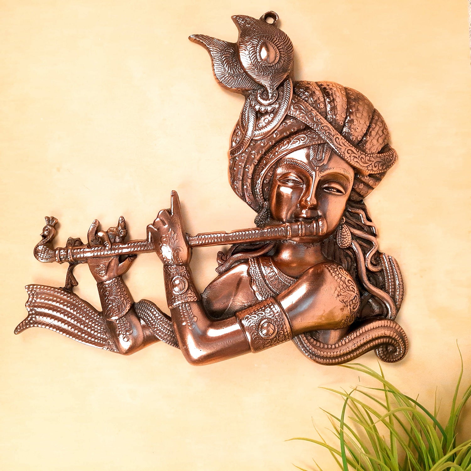 Krishna Wall Hanging Idol | Shri Krishna Wall Decor Statue Murti - for Home, Living Room, Office, Puja, Entrance Decoration & Gift - 16 Inch - apkamart