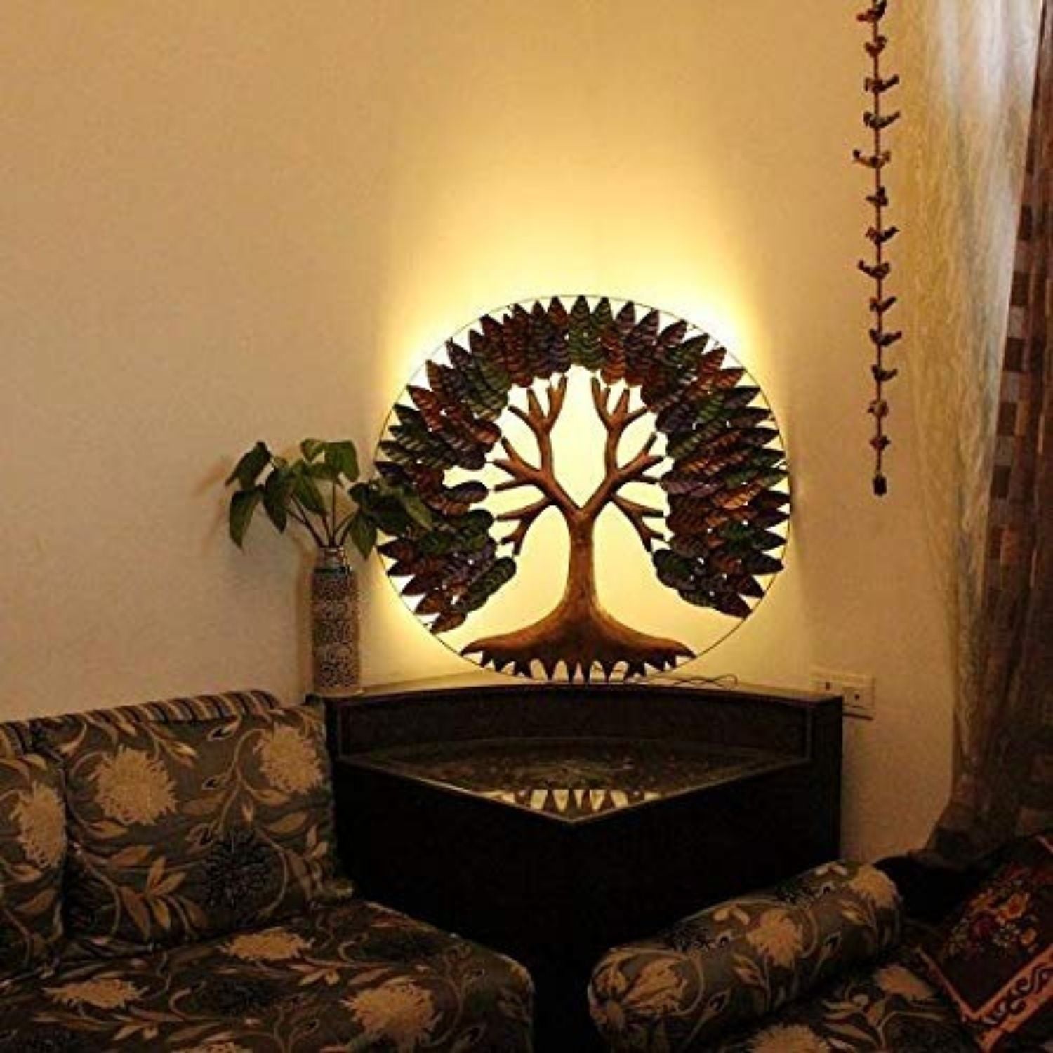 Tree Wall Hanging With LED Lights | Backlit Metal Wall Art - For Living Room, Bedroom, Drawing Room, Hotel, Restaurant & Gifts - 35 Inch - Apkamart