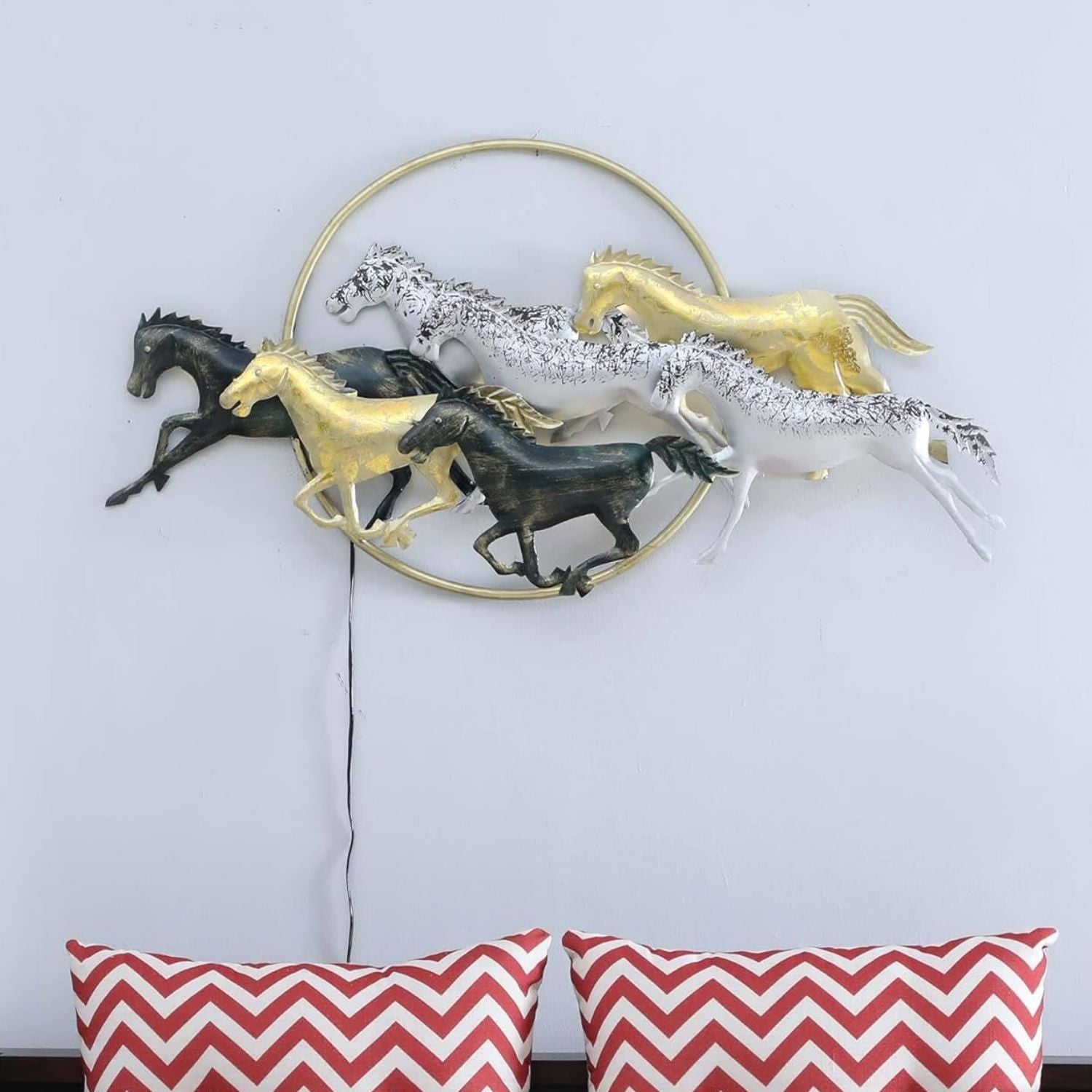 7 Horse Wall Hanging with LED Light | Decorative Backlit Metal Wall Decor - For Home, Office, Living Room Wall Decor & Gifts - 35 Inch - Apkamart