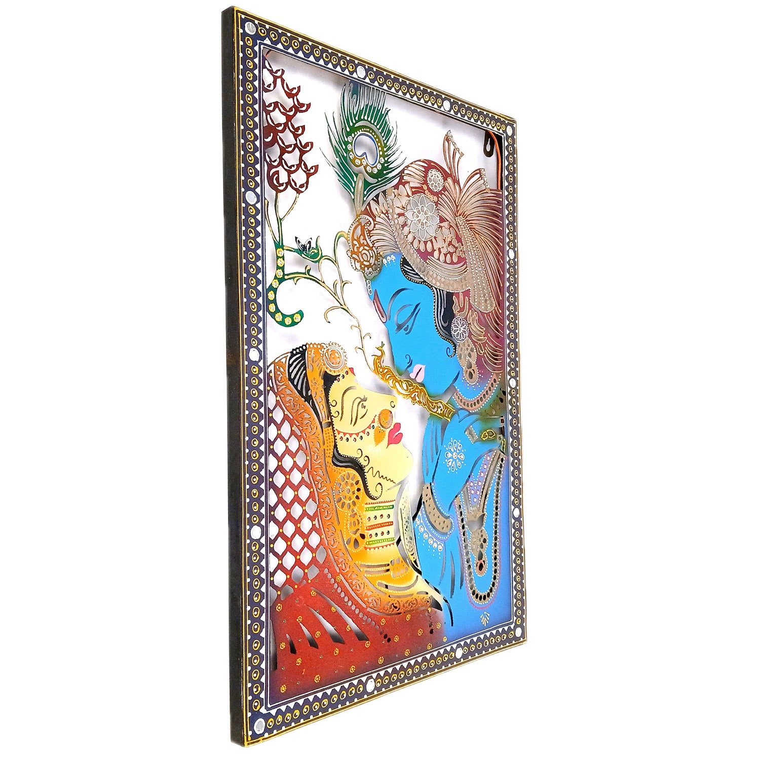 Radha Krishna Wall Hanging with LED Light | Decorative Backlit Metal Wall Decor - For Home, Office, Living Room Wall Decor & Gifts - 29 Inch - Apkamart