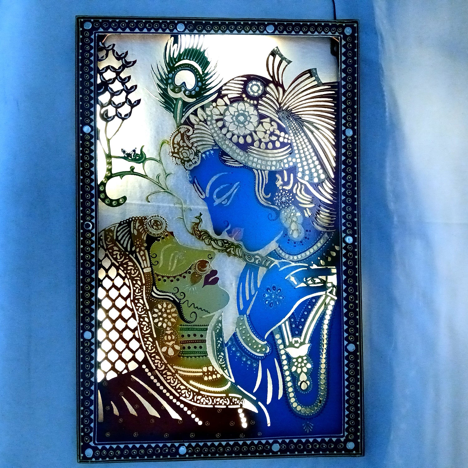 Radha Krishna Wall Hanging with LED Light | Decorative Backlit Metal Wall Decor - For Home, Office, Living Room Wall Decor & Gifts - 29 Inch - Apkamart