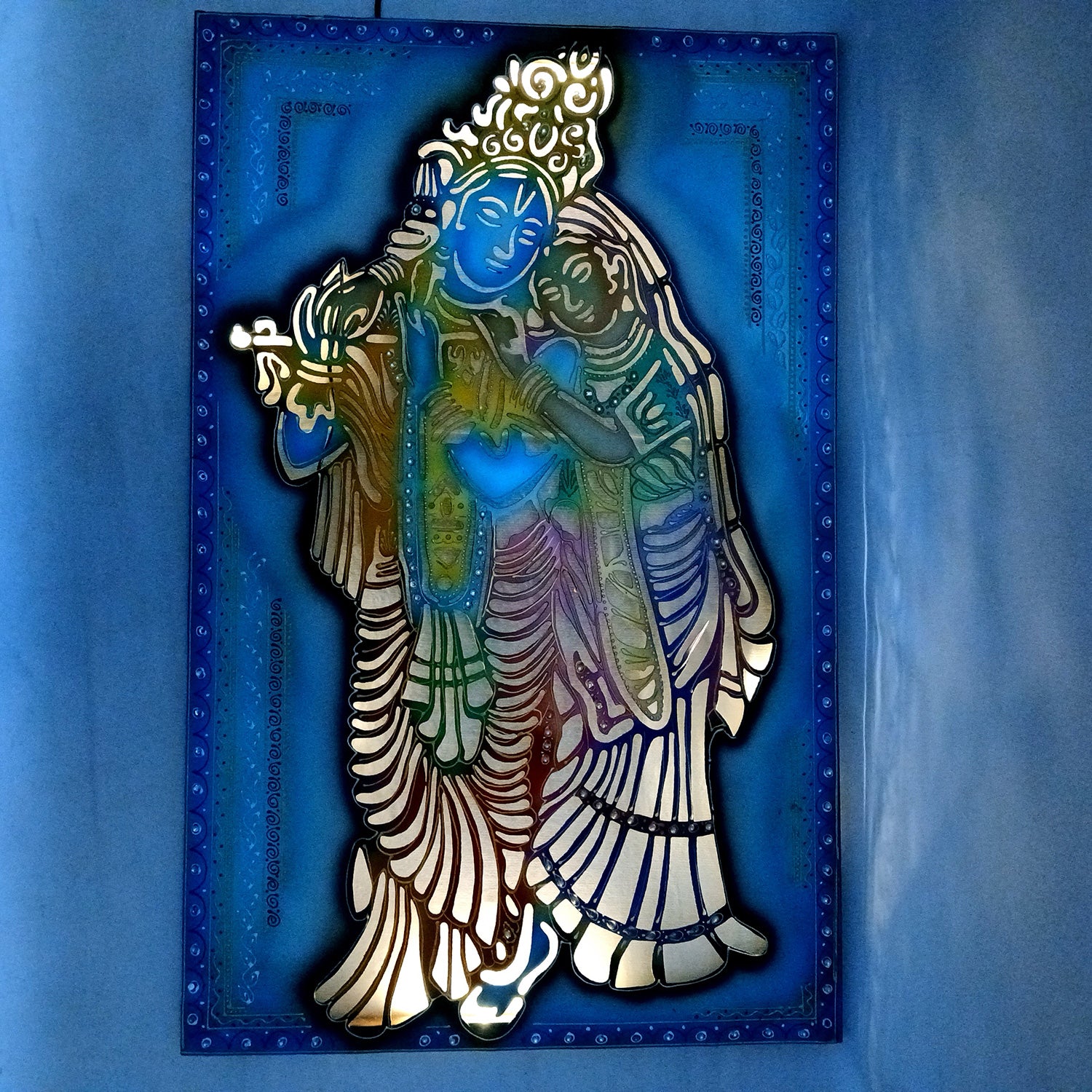 Radha Krishna Wall Hanging with LED Light | Decorative Backlit Metal Wall Decor - For Home, Office, Living Room Wall Decor & Gifts - 30 Inch - Apkamart