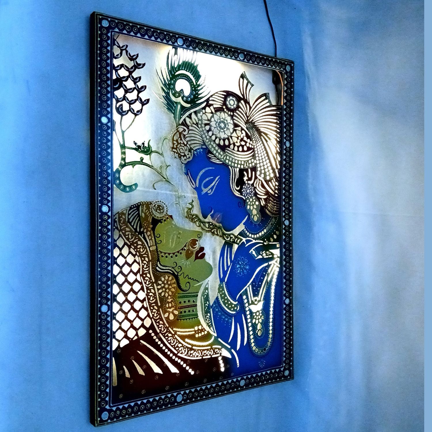 Radha Krishna Wall Hanging with LED Light | Decorative Backlit Metal Wall Decor - For Home, Office, Living Room Wall Decor & Gifts - 29 Inch - Apkamart