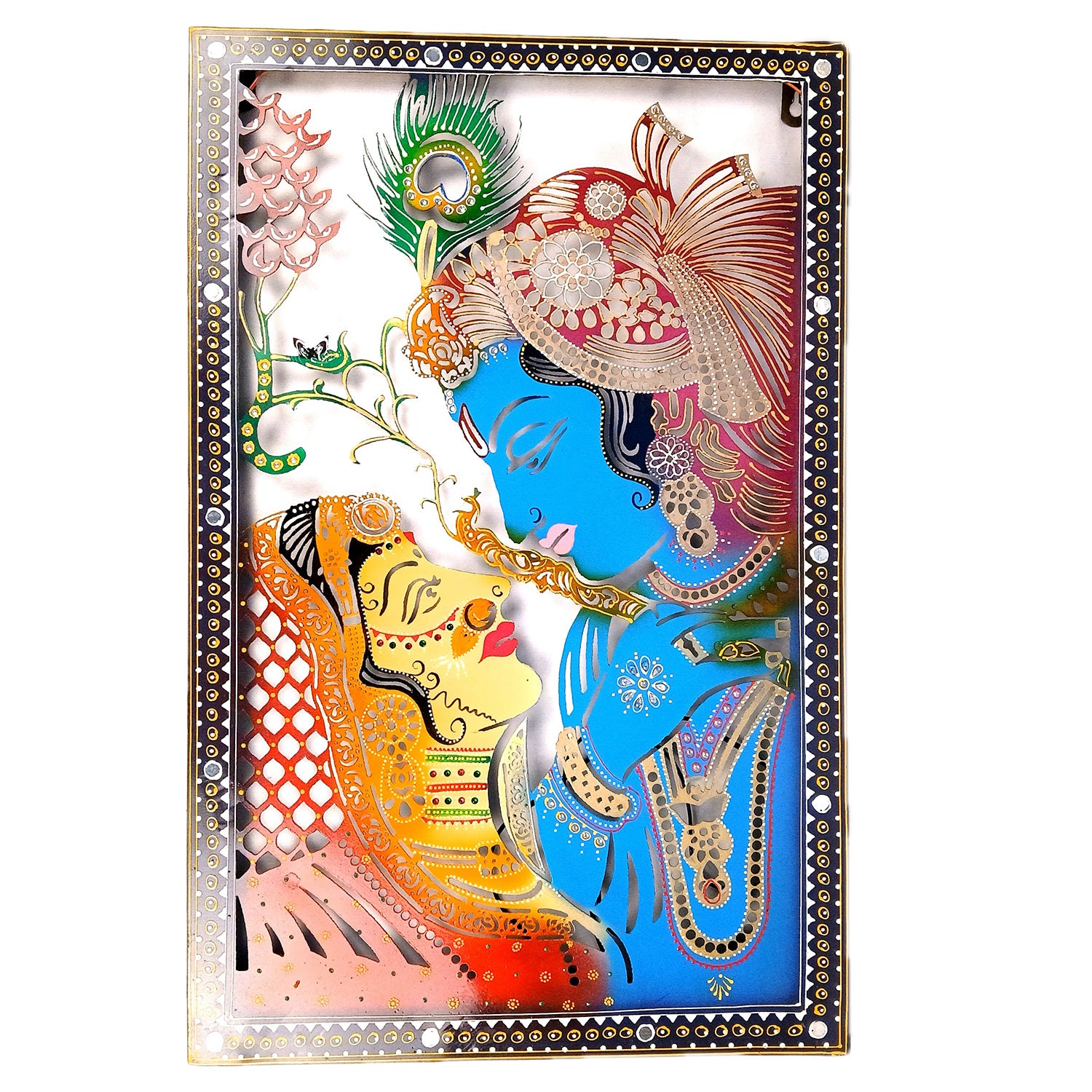 Radha Krishna Wall Hanging with LED Light | Decorative Backlit Metal Wall Decor - For Home, Office, Living Room Wall Decor & Gifts - 29 Inch - Apkamart