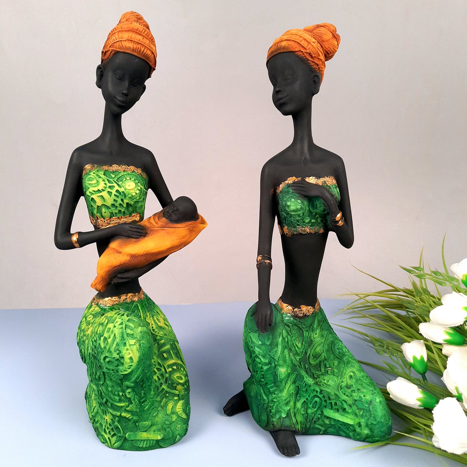 African Women Figurines | Tribal Ladies Sitting with Baby Showpiece - for Home Decor, Table, Living Room & Gift - 15 Inch -apkamart #Style_Design 1