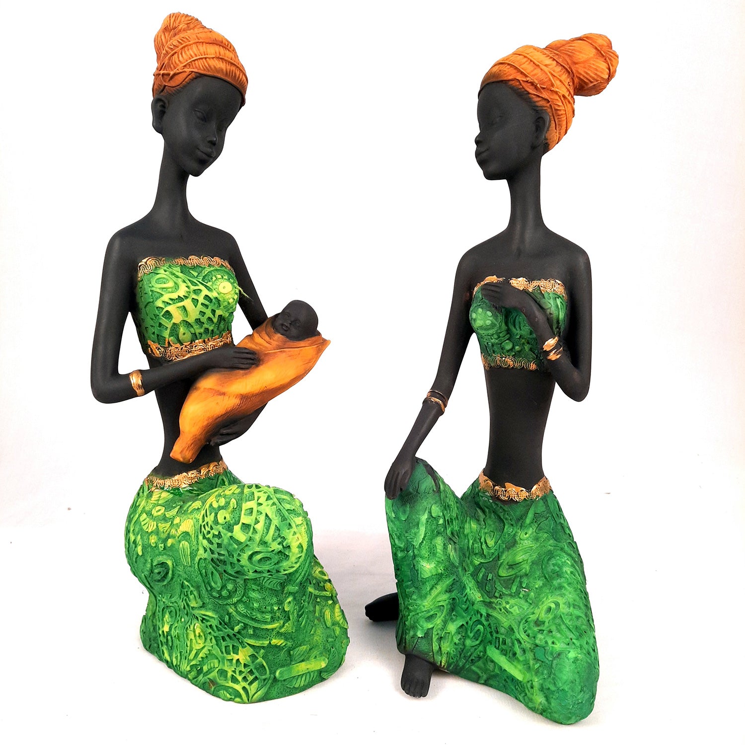 African Women Figurines | Tribal Ladies Sitting with Baby Showpiece - for Home Decor, Table, Living Room & Gift - 15 Inch -apkamart #Style_Design 1