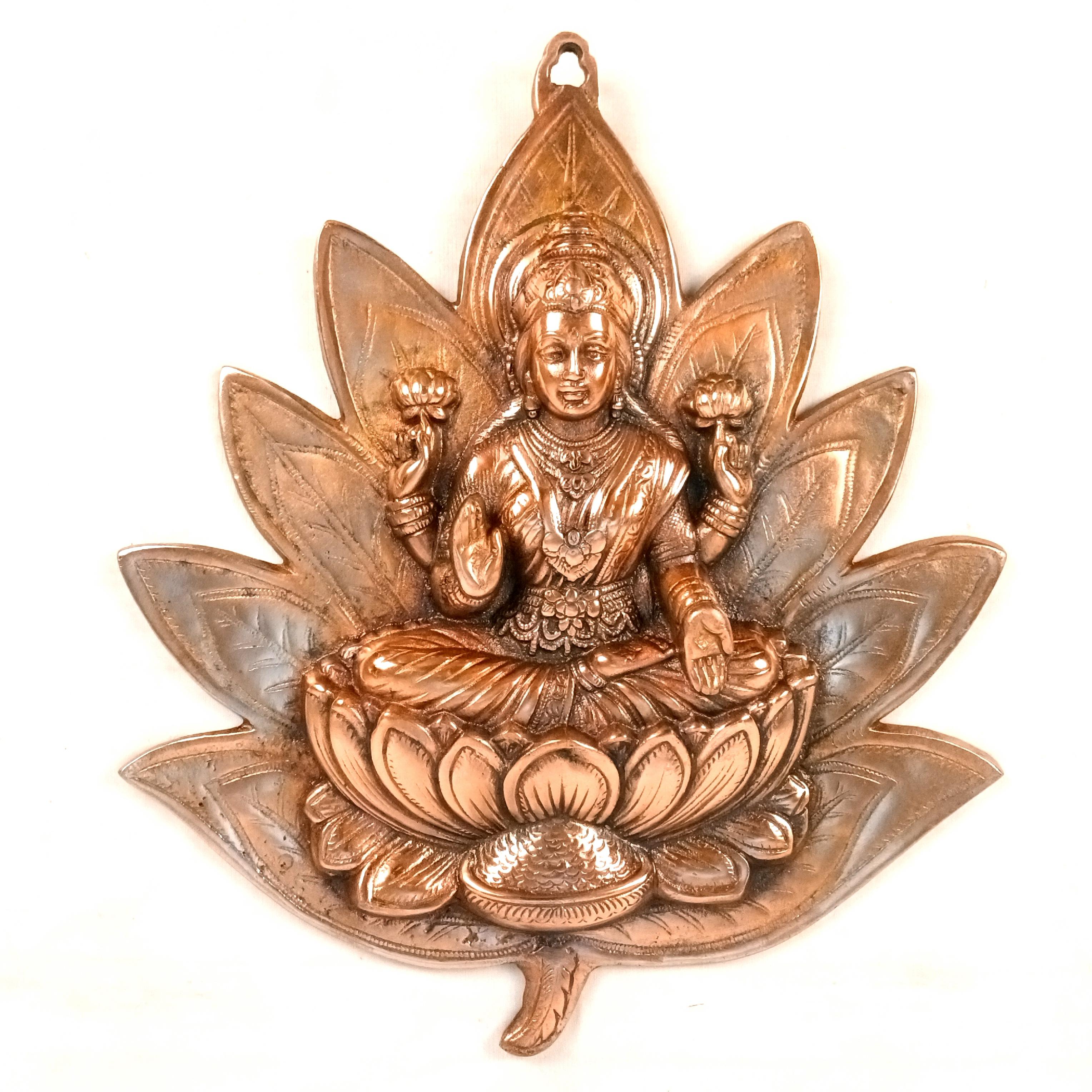 Goddess Lakshmi Wall Hanging | Maa Laxmi Metal Idol Sitting in Lotus | Religious Wall Decor for Home, Pooja Room, Office & Living Room | Auspicious Gift - 17 Inch - Apkamart 