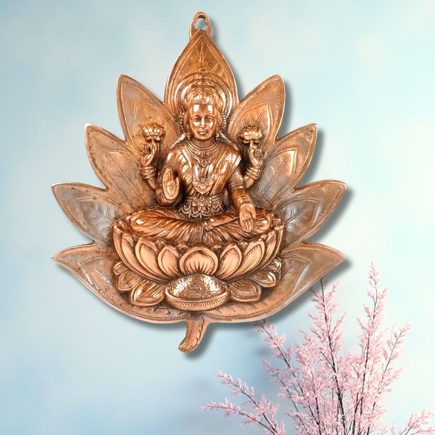 Goddess Lakshmi Wall Hanging | Maa Laxmi Metal Idol Sitting in Lotus | Religious Wall Decor for Home, Pooja Room, Office & Living Room | Auspicious Gift - 17 Inch - Apkamart 