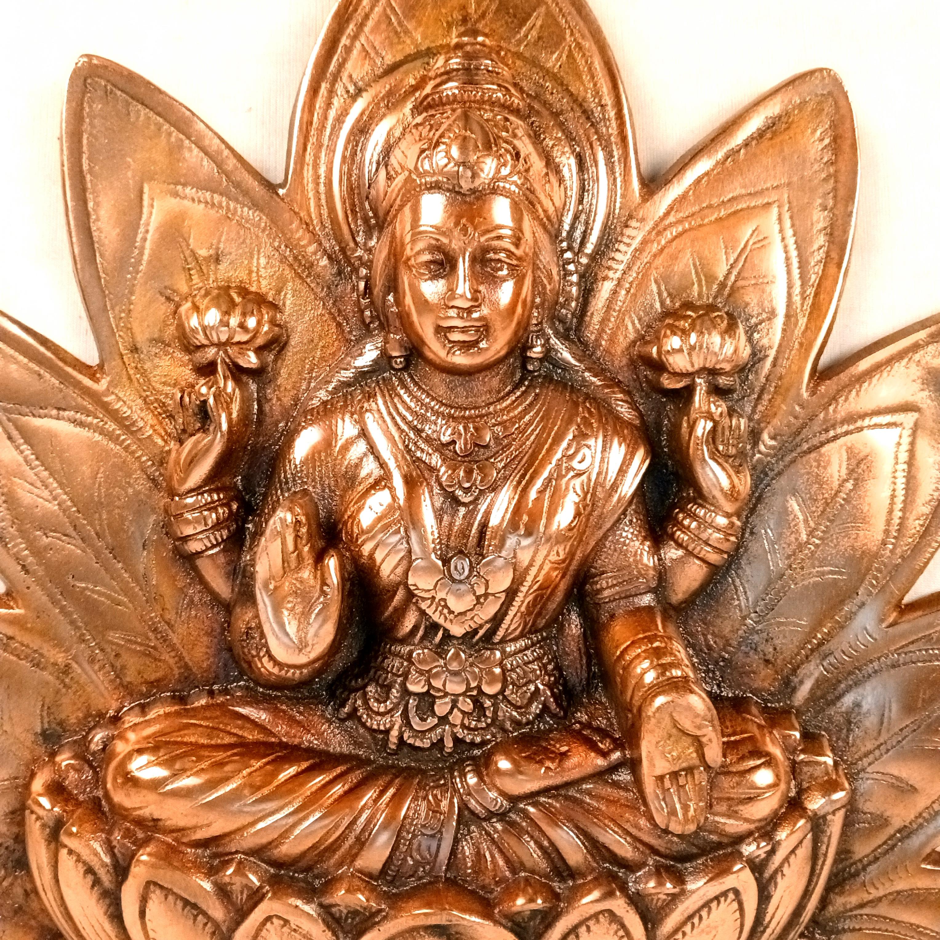 Goddess Lakshmi Wall Hanging | Maa Laxmi Metal Idol Sitting in Lotus | Religious Wall Decor for Home, Pooja Room, Office & Living Room | Auspicious Gift - 17 Inch - Apkamart 