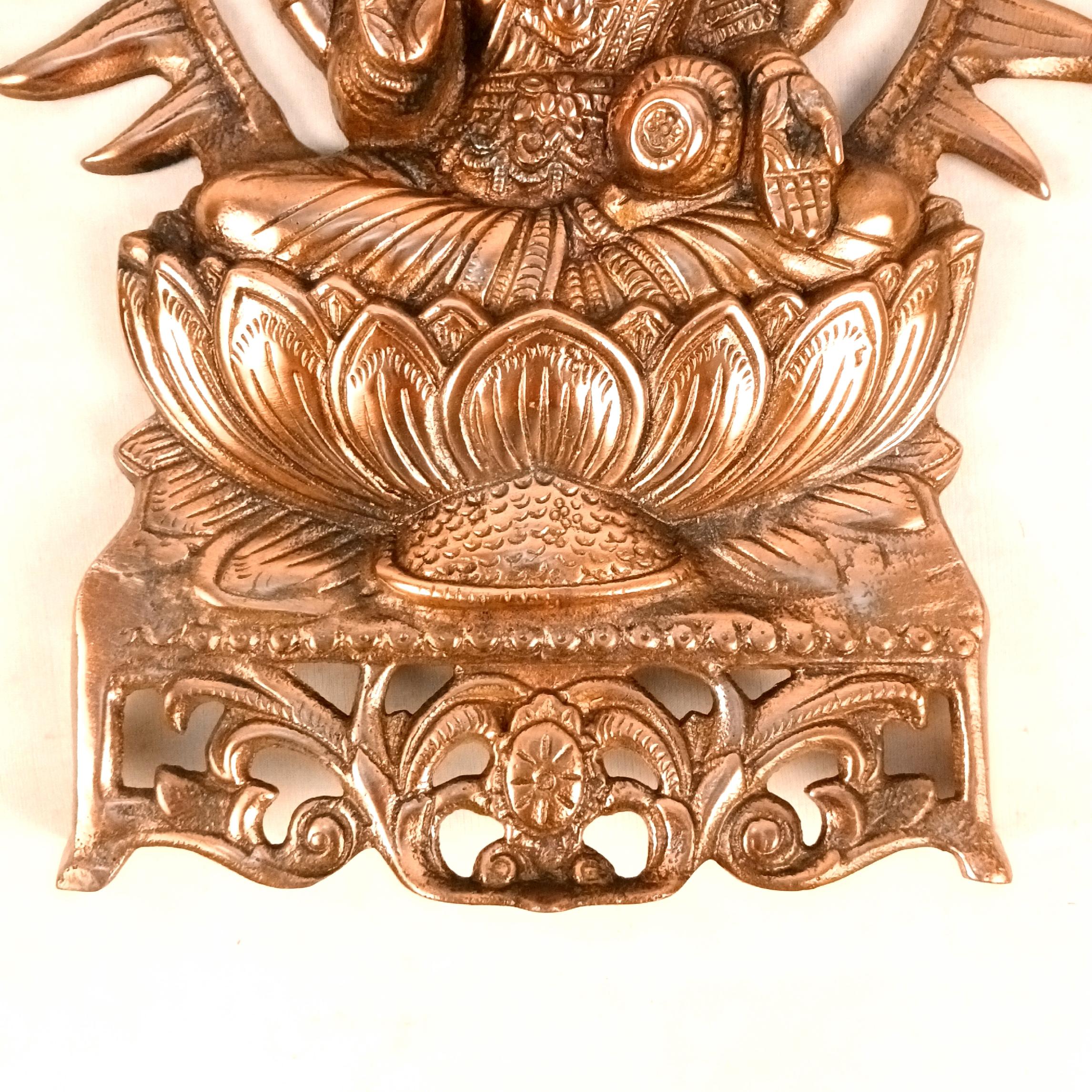 Goddess Lakshmi Wall Hanging | Maa Laxmi Metal Idol Sitting in Lotus | Religious Wall Decor for Home, Pooja Room, Office & Living Room - 16 Inch - Apkamart
