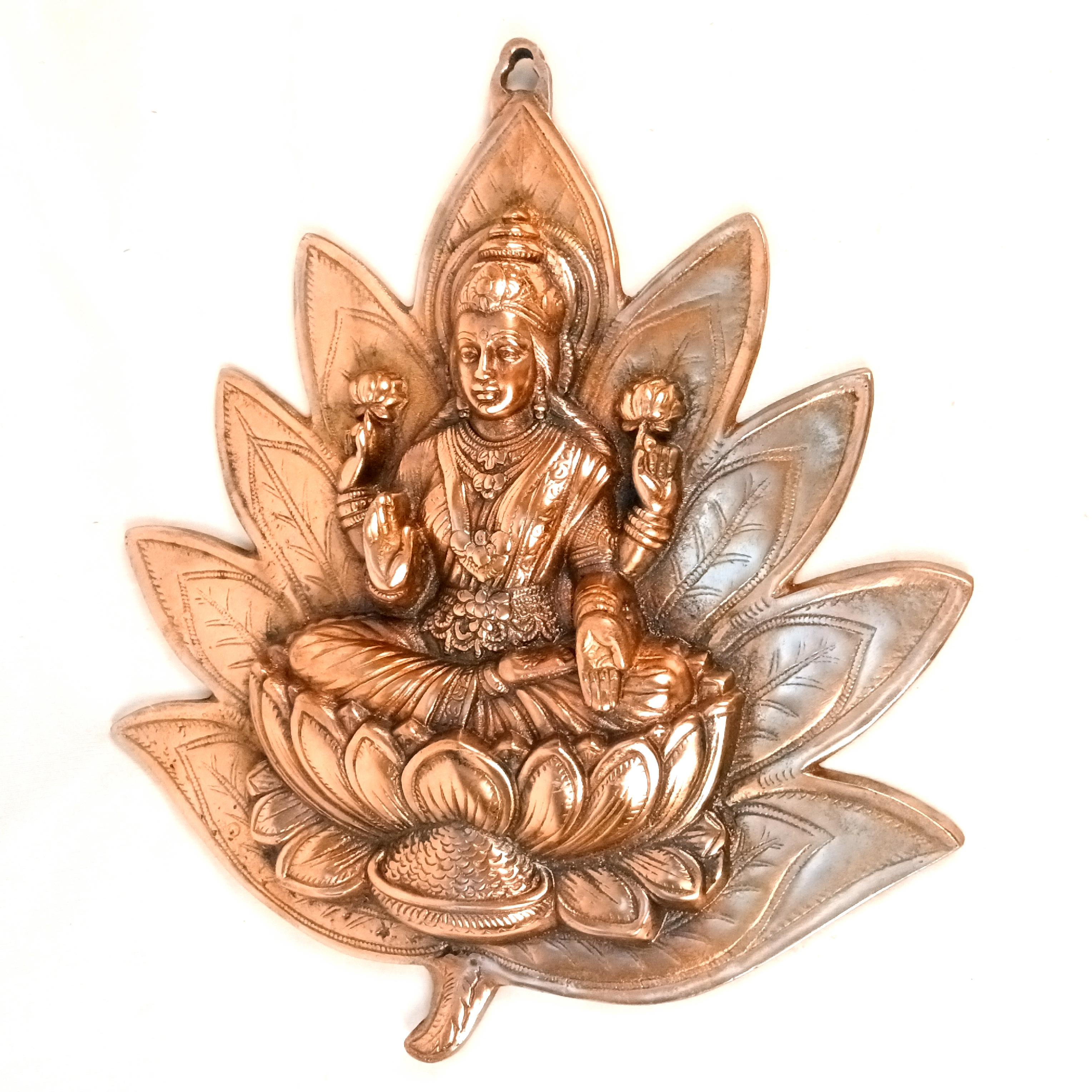 Goddess Lakshmi Wall Hanging | Maa Laxmi Metal Idol Sitting in Lotus | Religious Wall Decor for Home, Pooja Room, Office & Living Room | Auspicious Gift - 17 Inch - Apkamart 