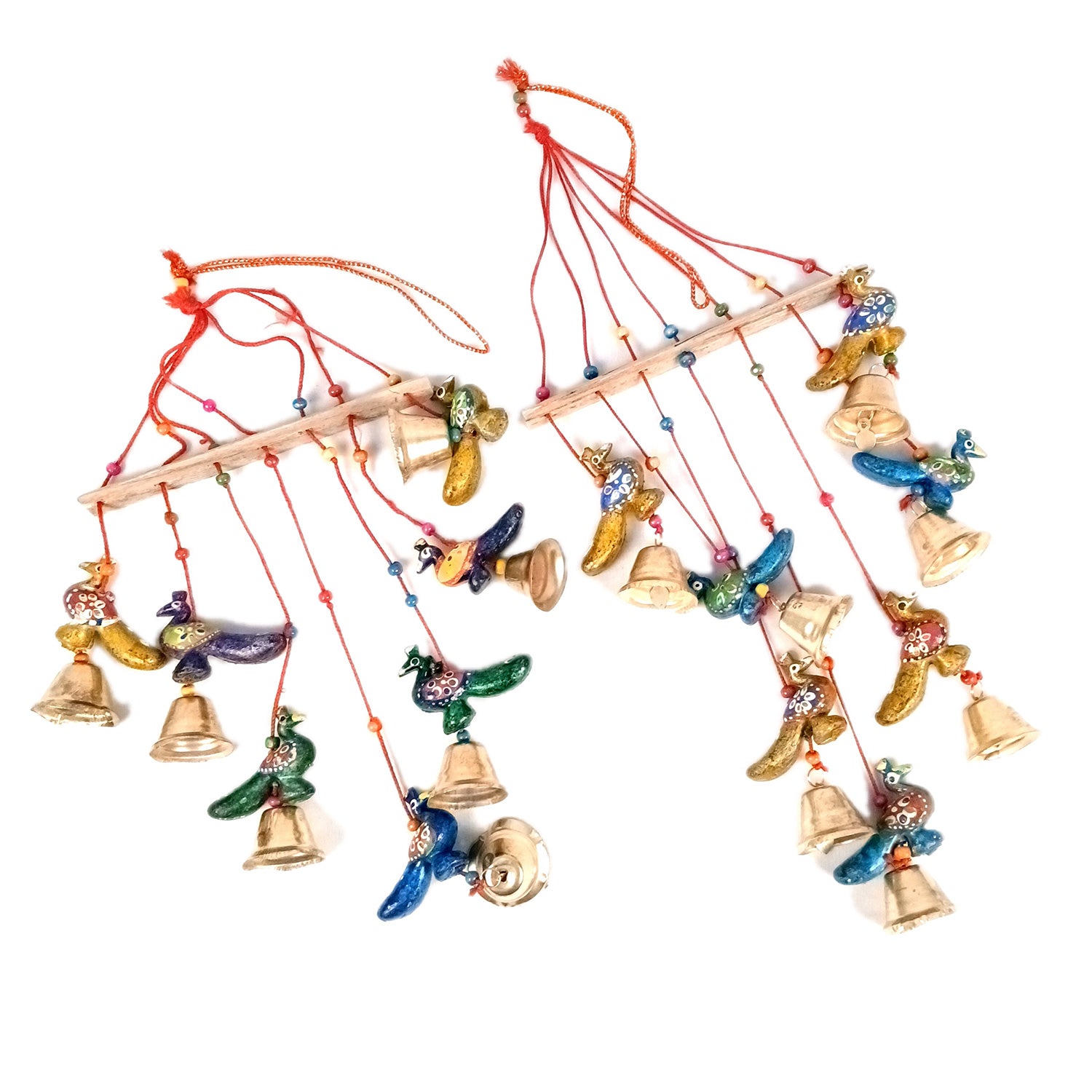 Latkan Toran Wall Hanging Set | Rajasthani Traditional Hangings with Bells -  Peacock Design - For Main Door, Entrance, Wedding, Home, Diwali Decoration - 26 Inch (Pack Of 2 ) - Apkamart