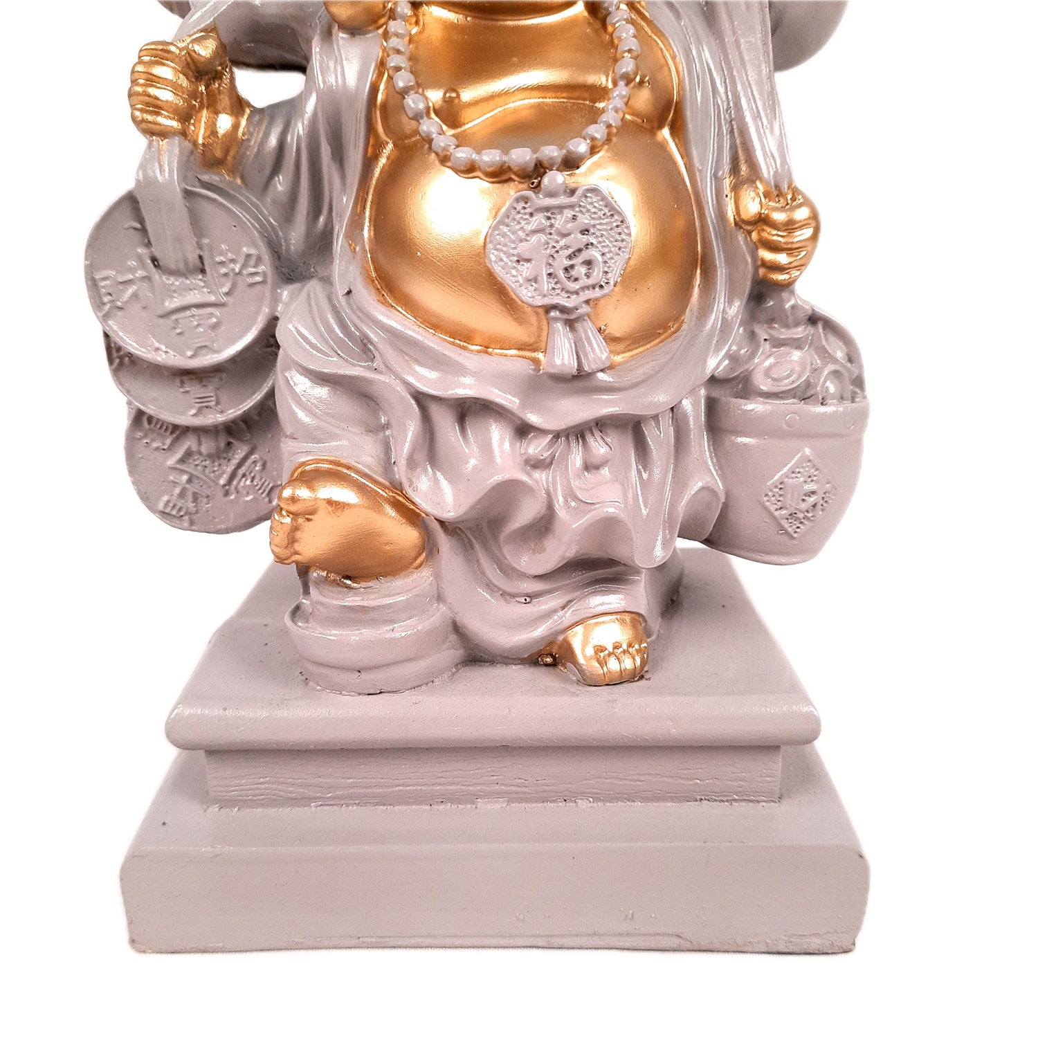 Laughing Buddha Showpiece - Standing On Coins Design - for Home & Table Decor, Health, Wealth & Gift - 9 Inch - apkamart #Style_Design 4