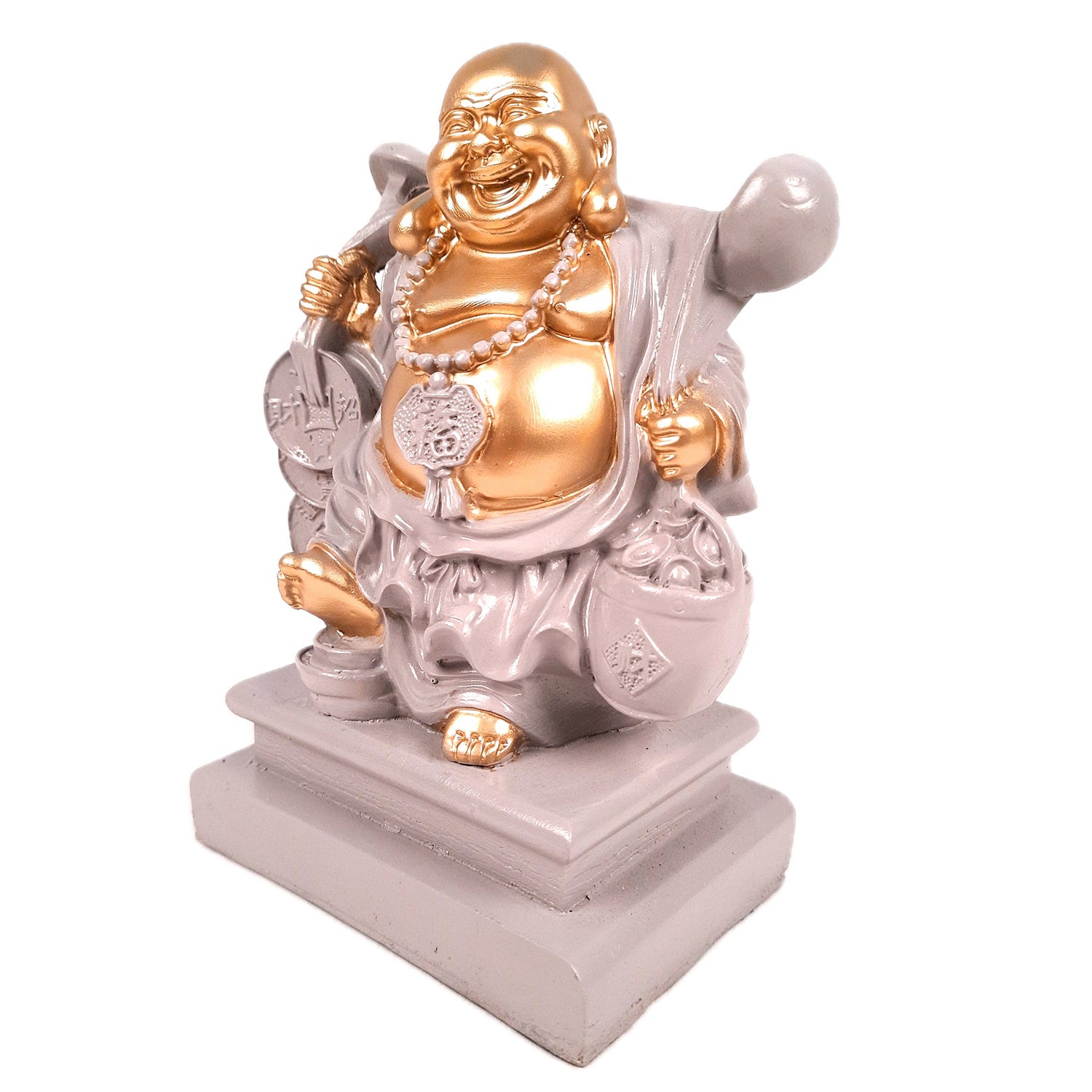 Laughing Buddha Showpiece - Standing On Coins Design - for Home & Table Decor, Health, Wealth & Gift - 9 Inch - apkamart #Style_Design 4