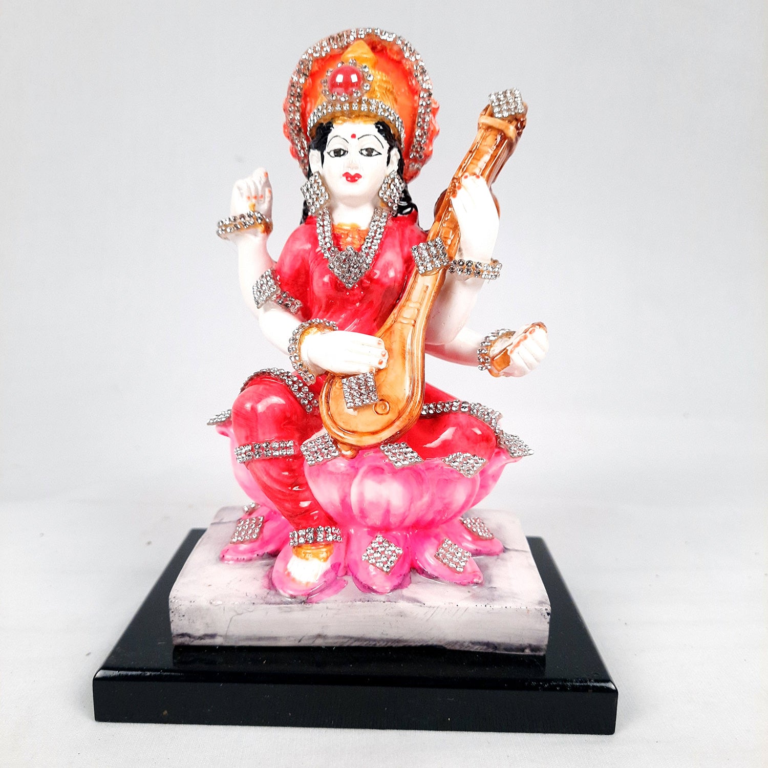 Saraswati Maa Statue | Goddess Sarasvati Idol - for Puja, Home Decor, Study, Kids & Living Room, Office Desk & Gifts - 7 Inch