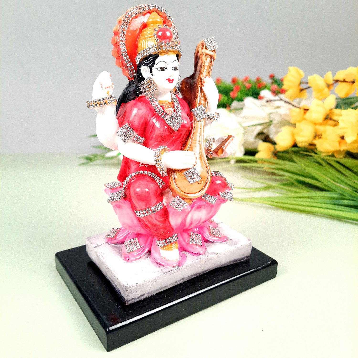 Saraswati Maa Statue | Goddess Sarasvati Idol - for Puja, Home Decor, Study, Kids & Living Room, Office Desk & Gifts - 7 Inch