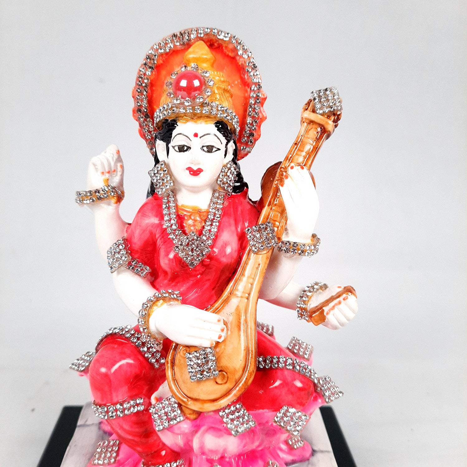 Saraswati Maa Statue | Goddess Sarasvati Idol - for Puja, Home Decor, Study, Kids & Living Room, Office Desk & Gifts - 7 Inch