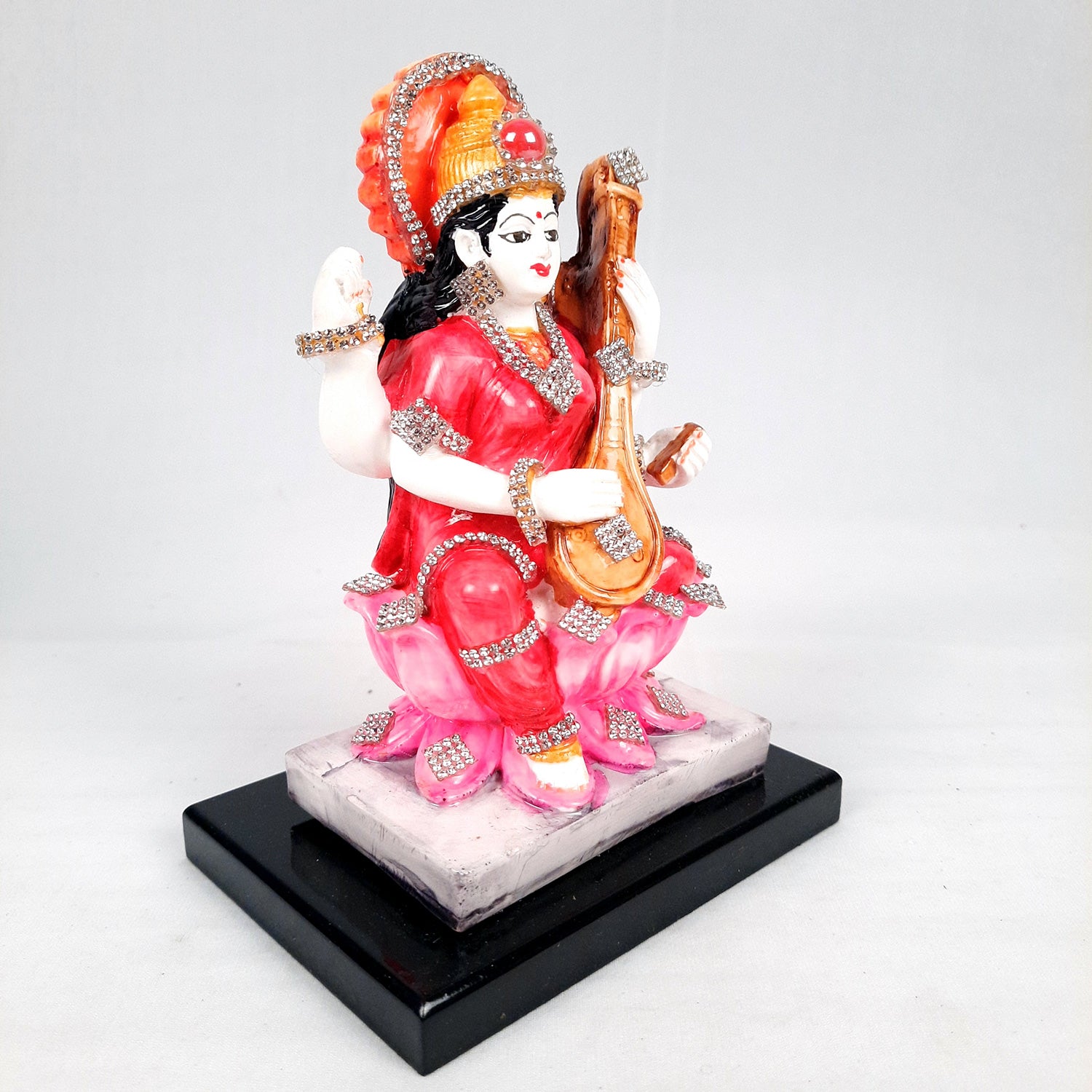 Saraswati Maa Statue | Goddess Sarasvati Idol - for Puja, Home Decor, Study, Kids & Living Room, Office Desk & Gifts - 7 Inch