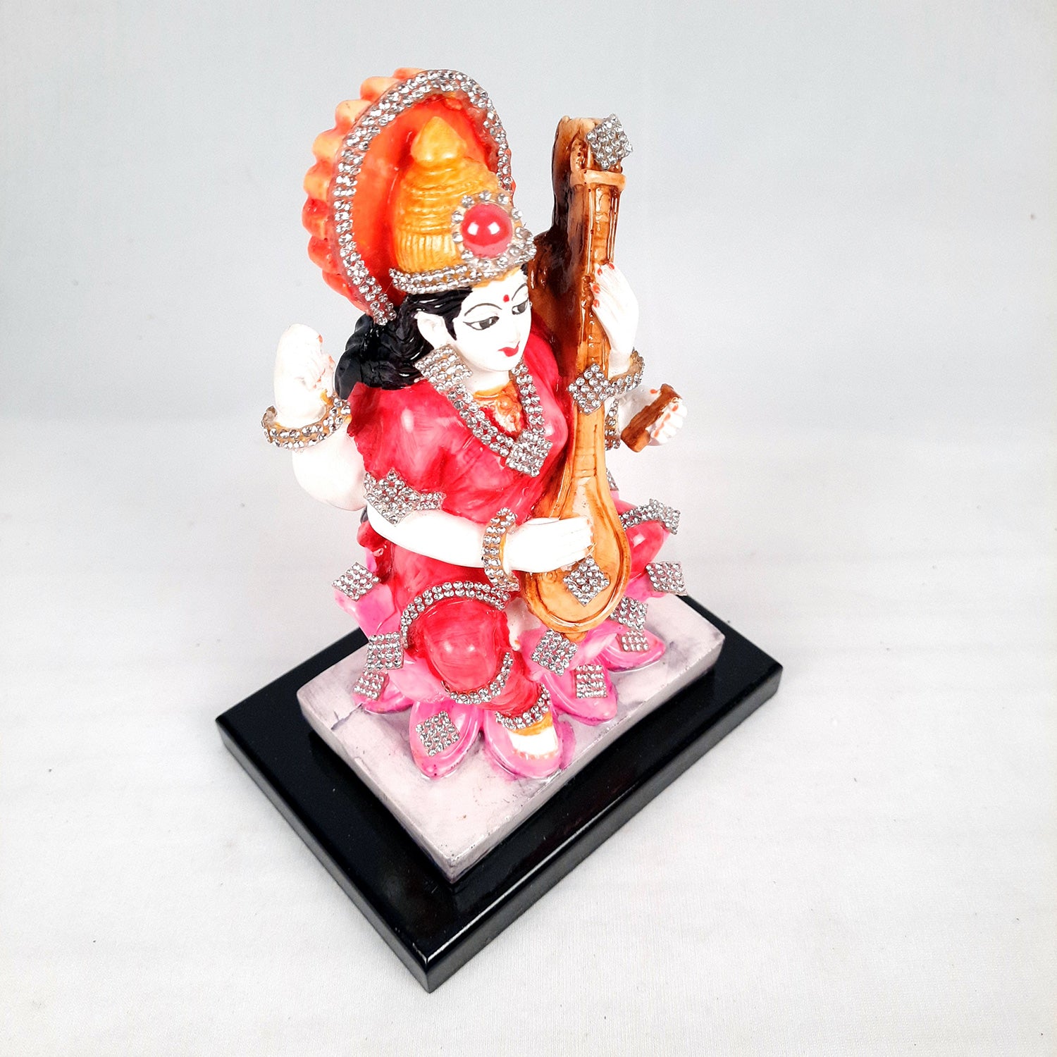 Saraswati Maa Statue | Goddess Sarasvati Idol - for Puja, Home Decor, Study, Kids & Living Room, Office Desk & Gifts - 7 Inch