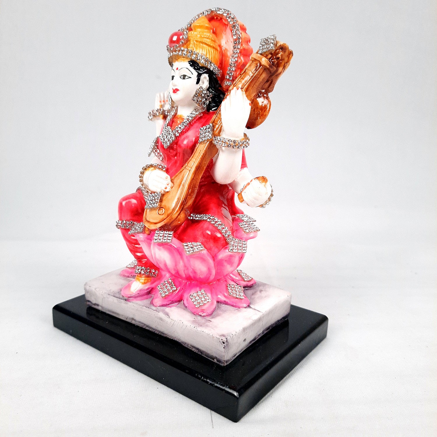 Saraswati Maa Statue | Goddess Sarasvati Idol - for Puja, Home Decor, Study, Kids & Living Room, Office Desk & Gifts - 7 Inch