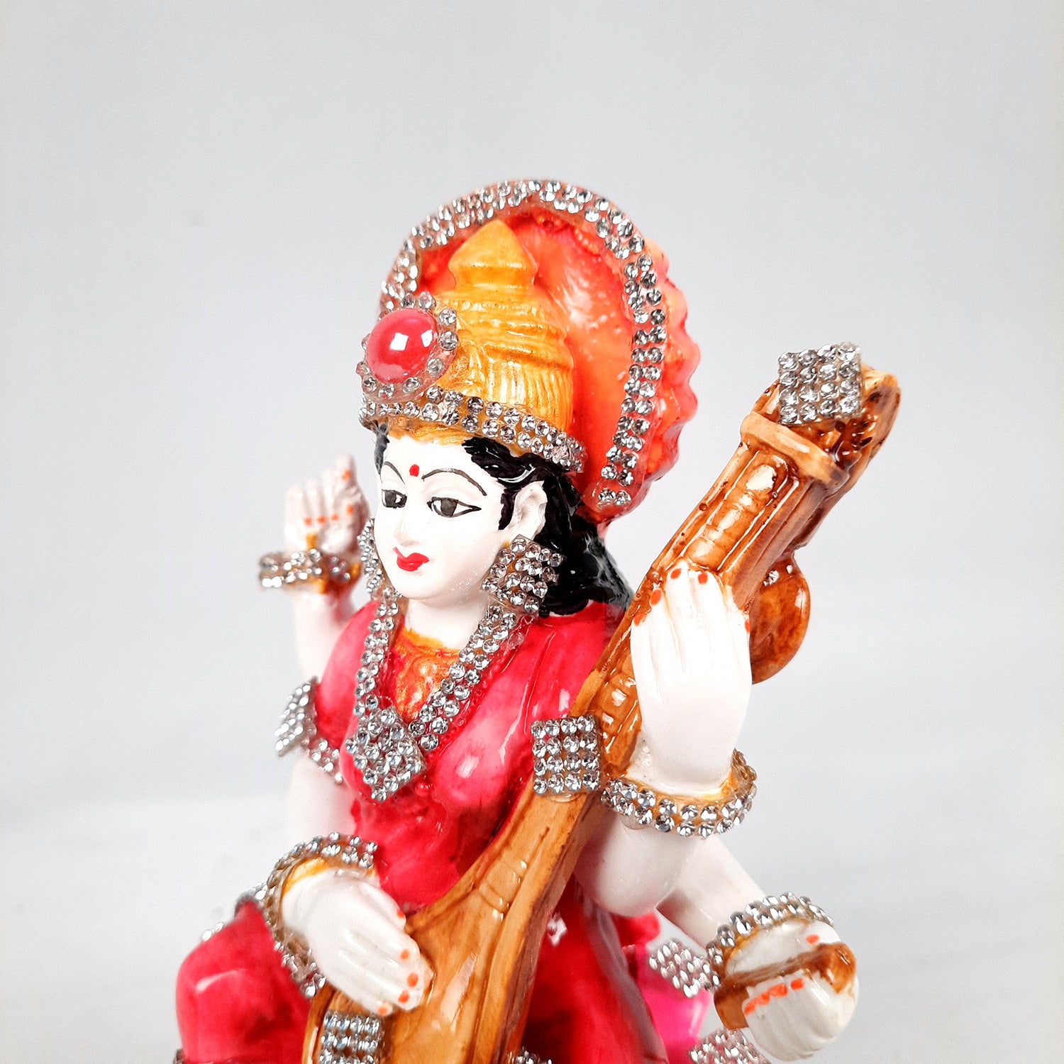 Saraswati Maa Statue | Goddess Sarasvati Idol - for Puja, Home Decor, Study, Kids & Living Room, Office Desk & Gifts - 7 Inch