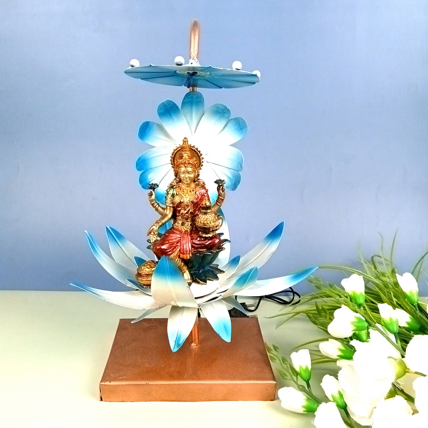 Lotus Lamp | Led Lamp Showpiece | Led Stand/Aasan for God - for Temple, Home, Living Room, Office Desk, Mandir Decor & Gifts - apkamart #color_Blue
