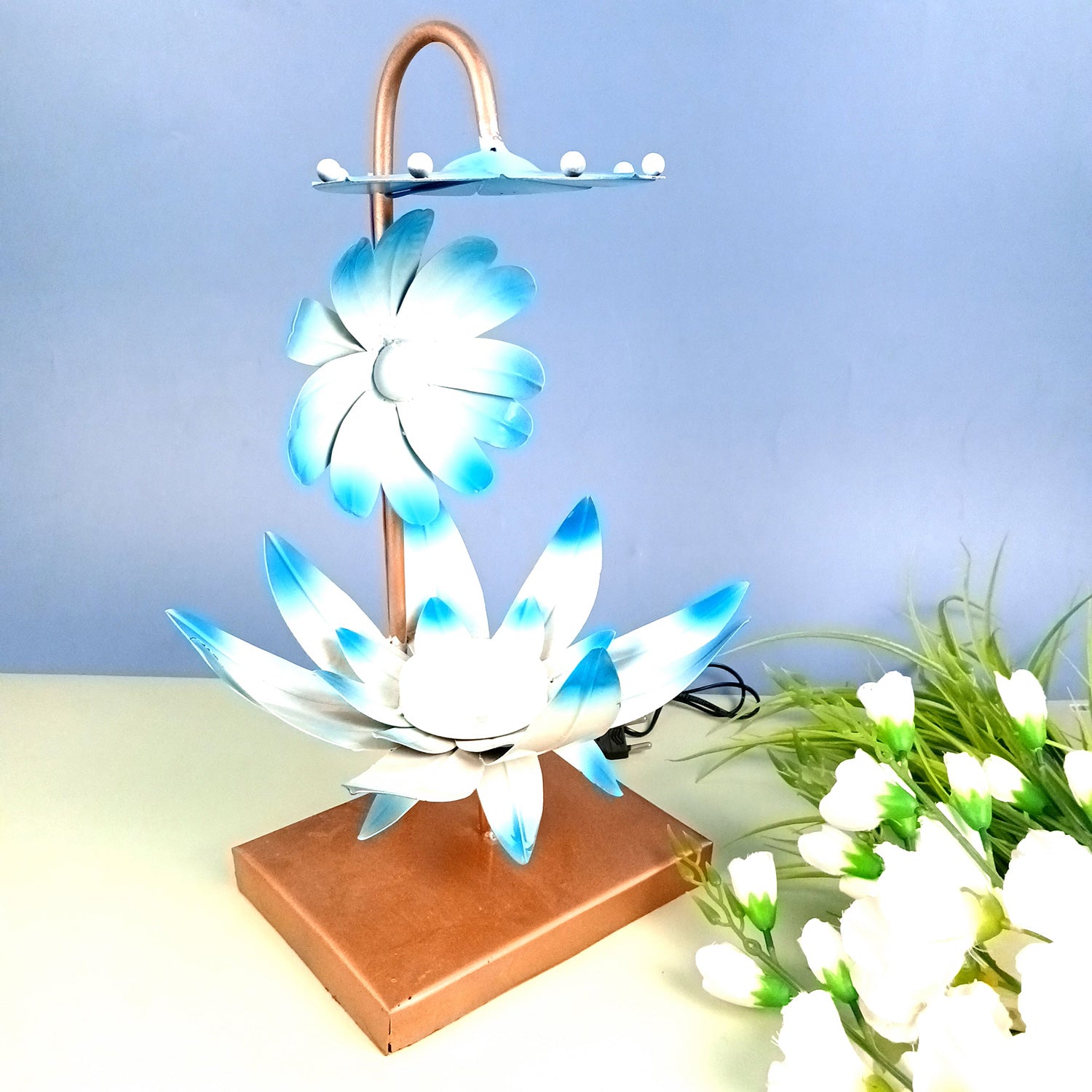 Lotus Lamp | Led Lamp Showpiece | Led Stand/Aasan for God - for Temple, Home, Living Room, Office Desk, Mandir Decor & Gifts - apkamart #color_Blue