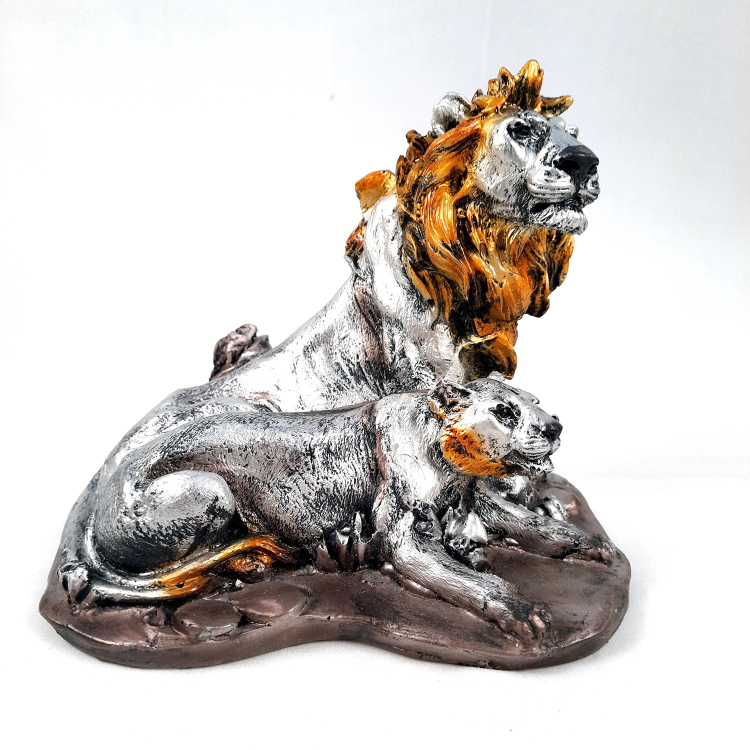 Lion - Lioness Showpiece | Tiger Couple Statue | Animal Figurines Sculpture - for Home Decor, Living Room, Table, Decor & Gifts - apkamart #Color_Silver